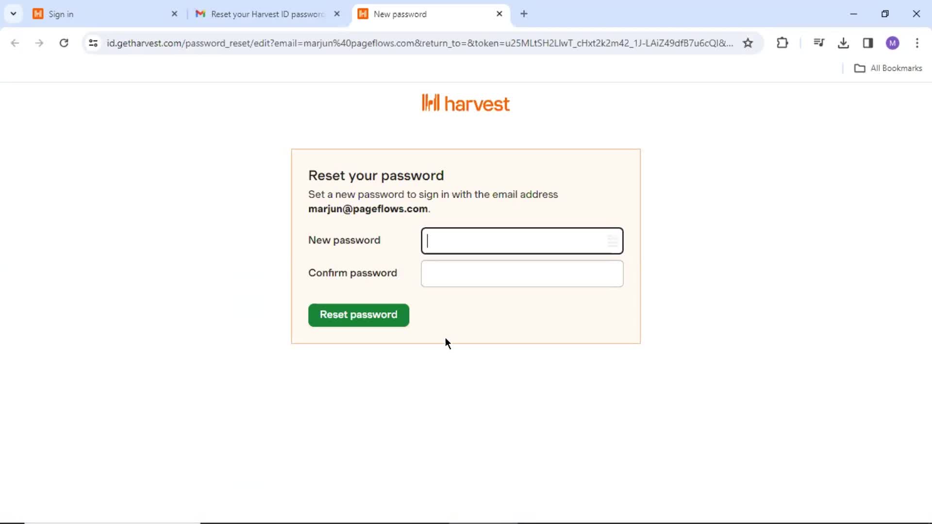 Resetting password screenshot