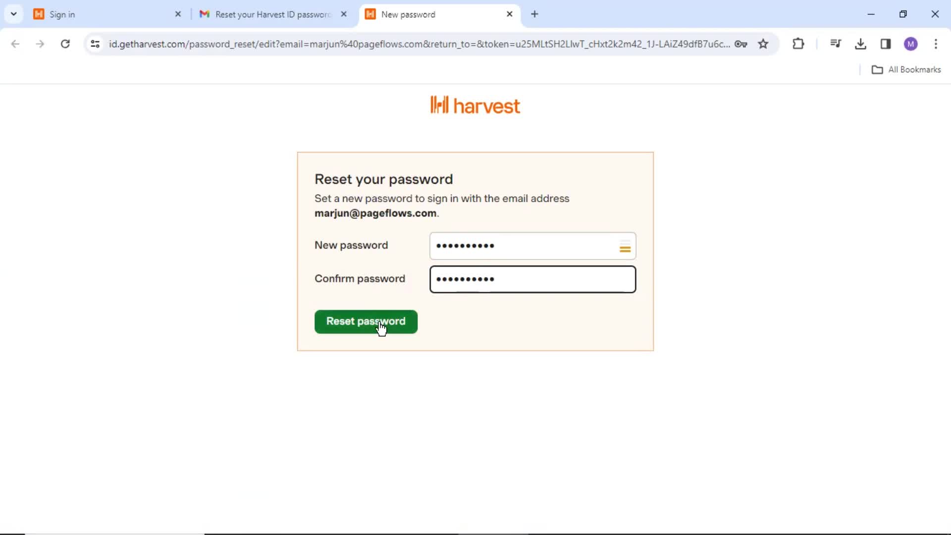 Resetting password screenshot