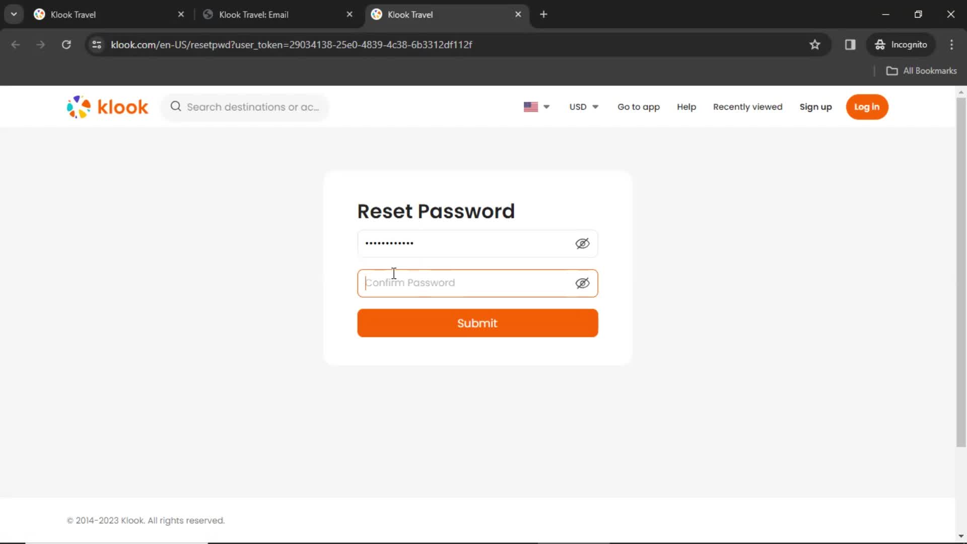 Resetting password screenshot