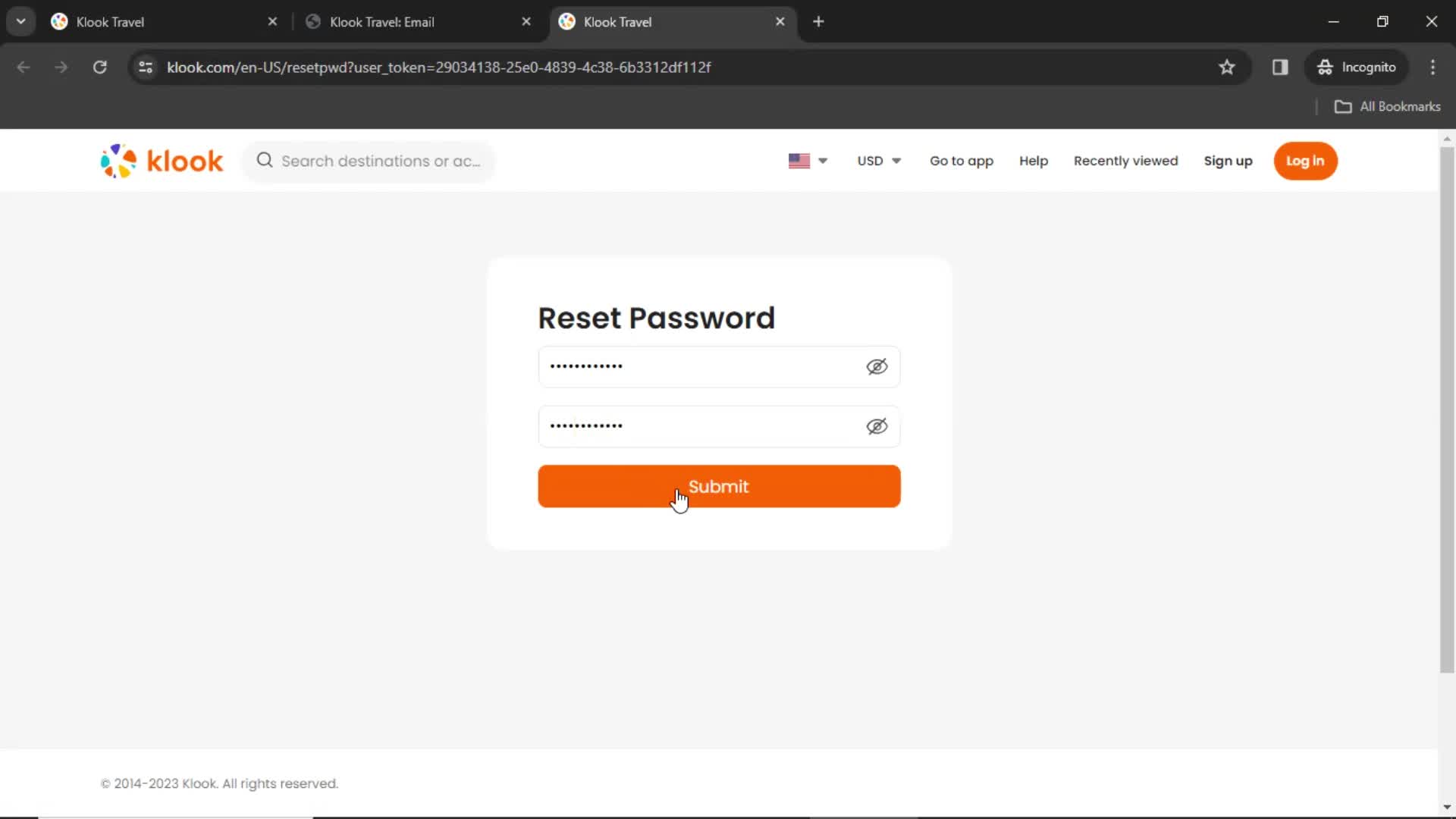 Resetting password screenshot