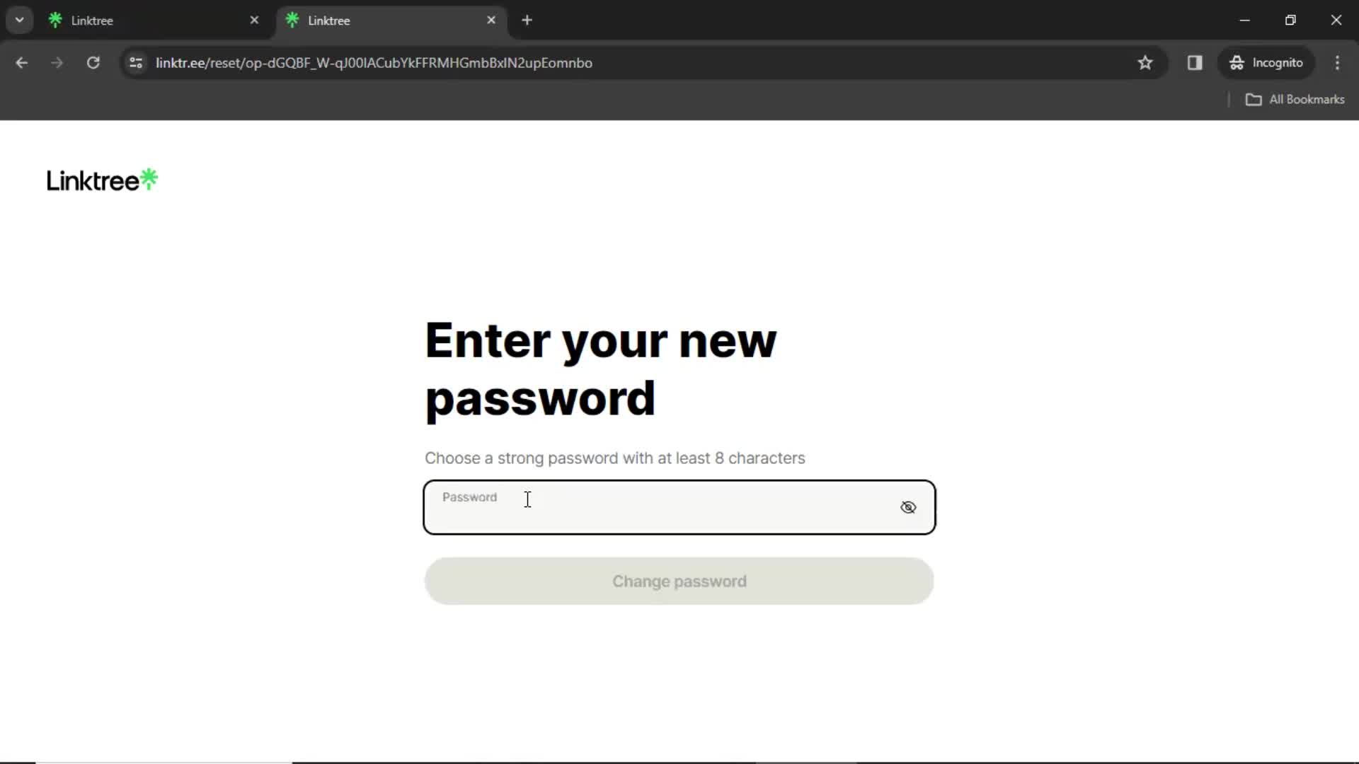 Resetting password screenshot