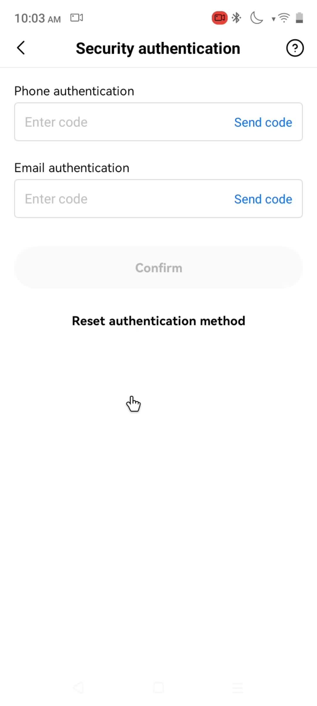 Resetting password screenshot