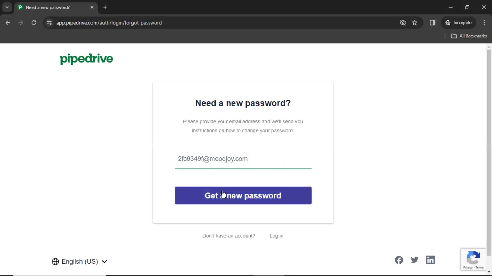 Resetting password screenshot