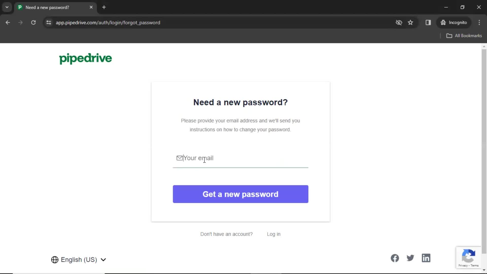 Resetting password screenshot