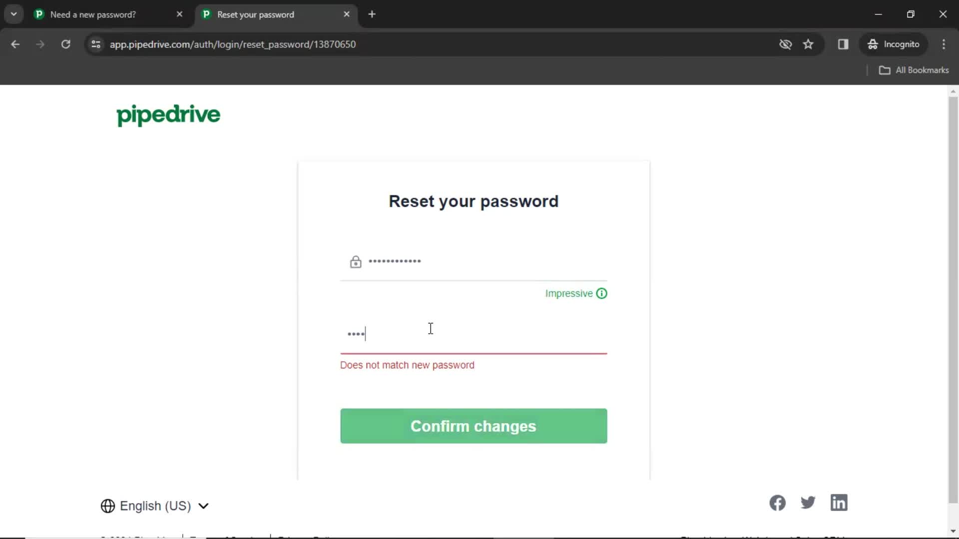 Resetting password screenshot