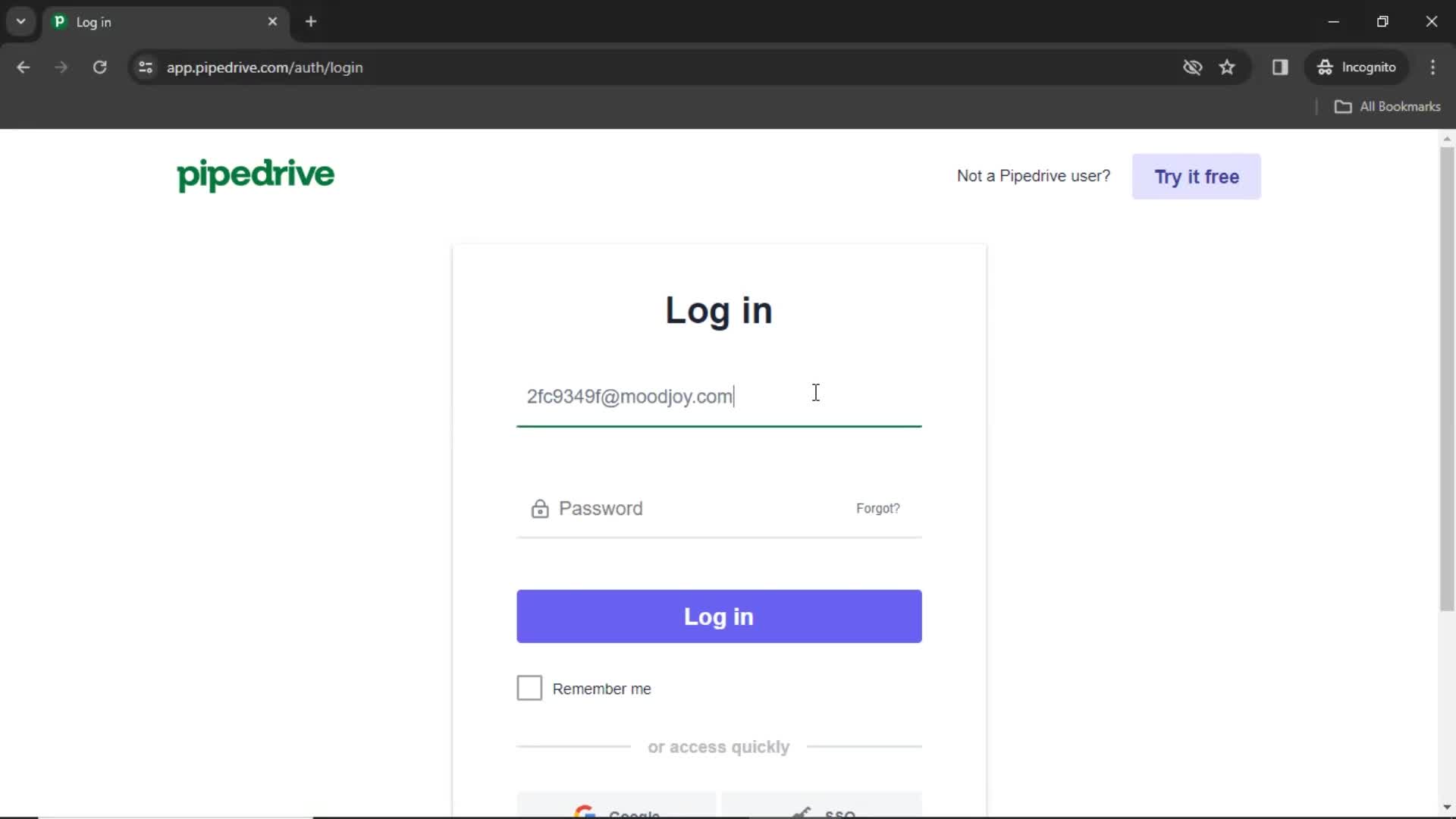 Resetting password screenshot