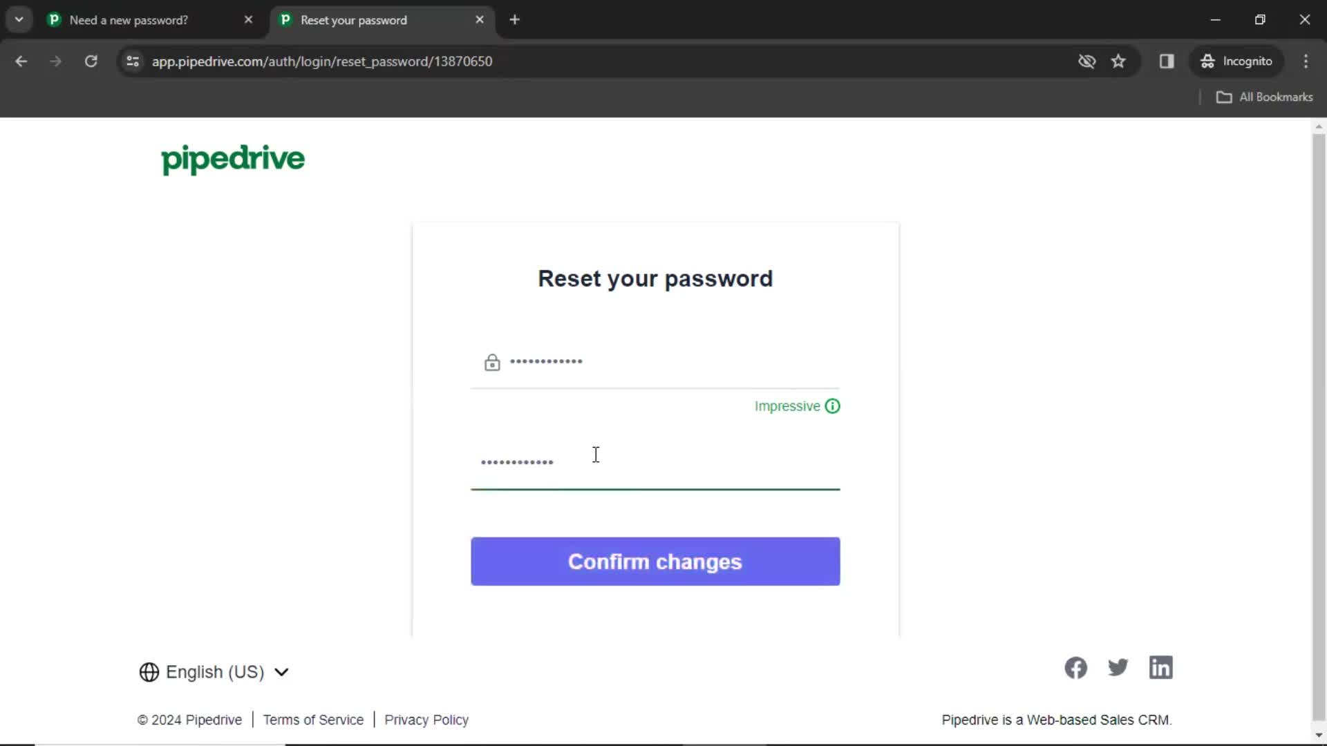 Resetting password screenshot