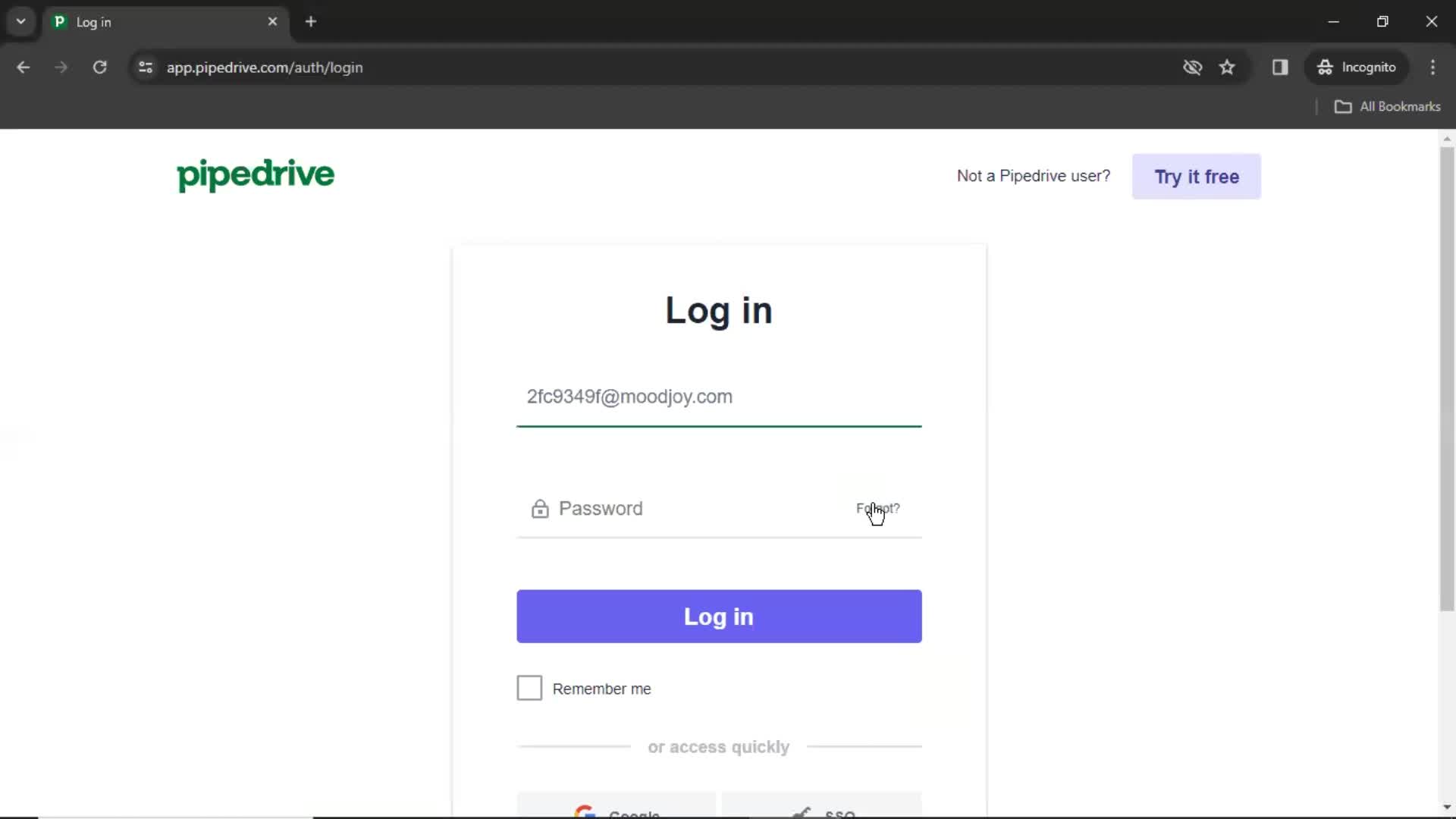 Resetting password screenshot