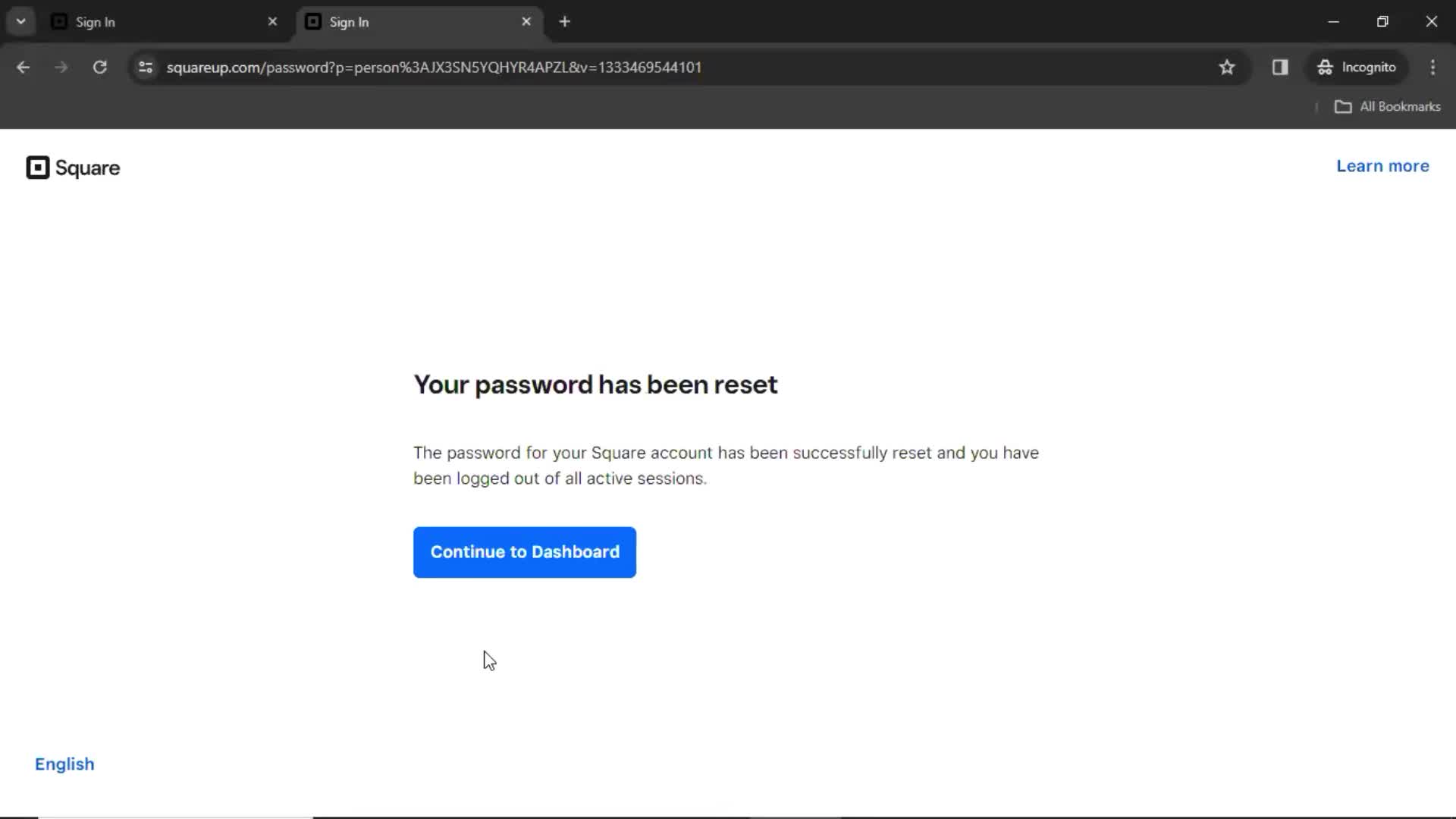 Resetting password screenshot