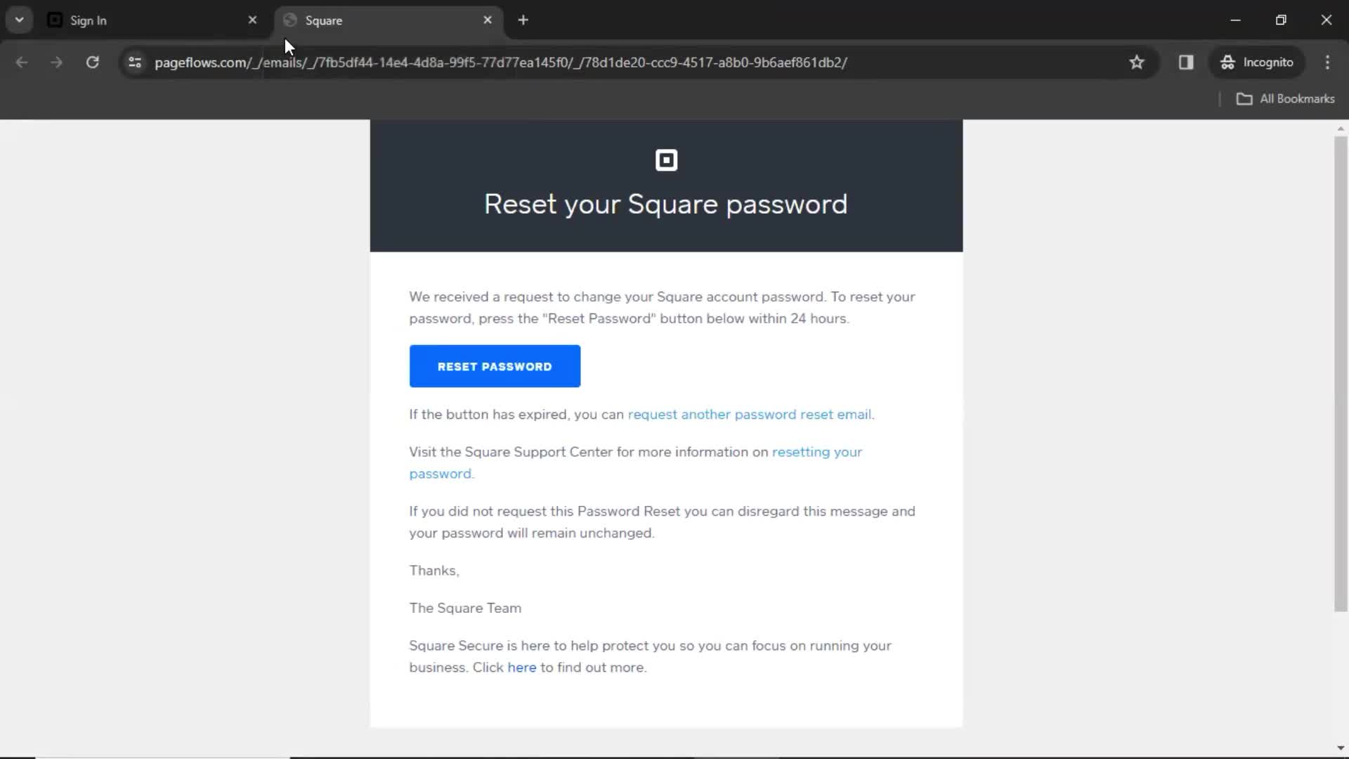 Resetting password screenshot