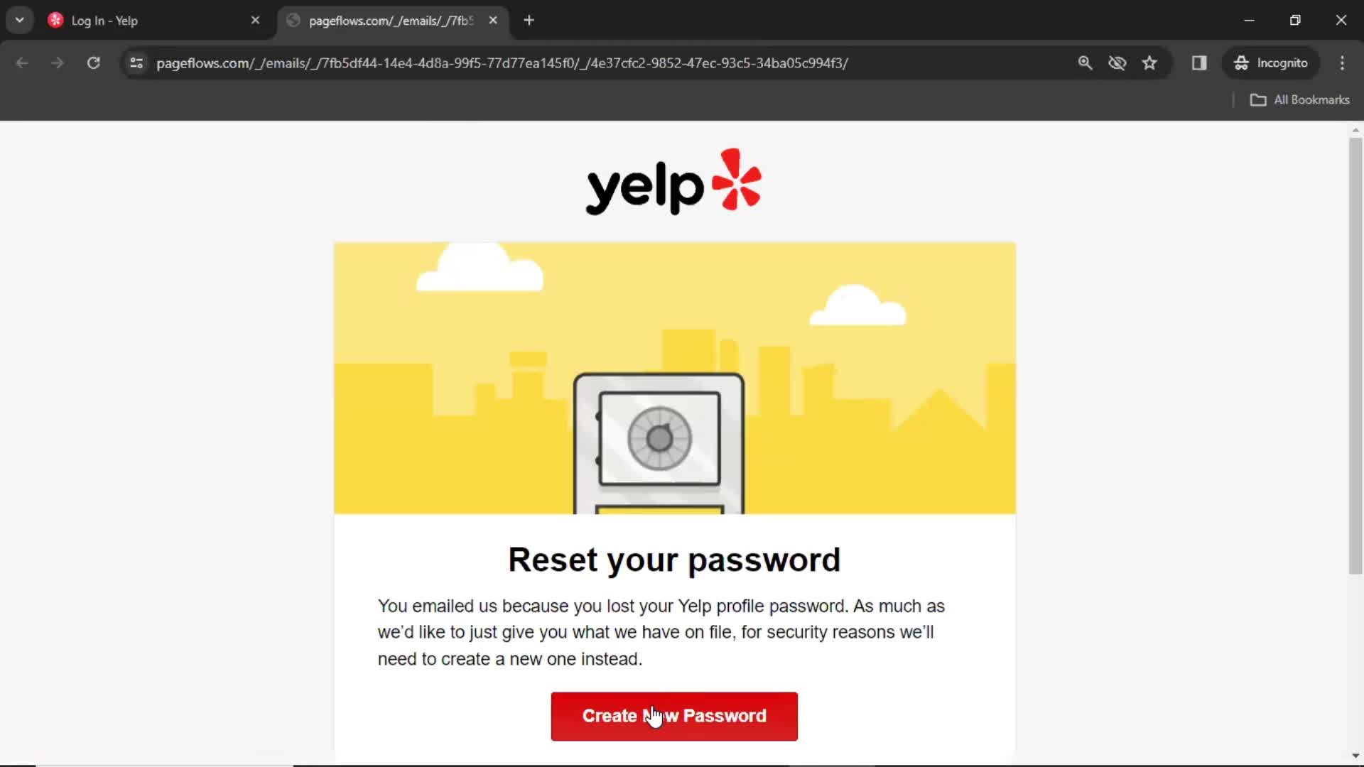 Resetting password on Yelp video thumbnail