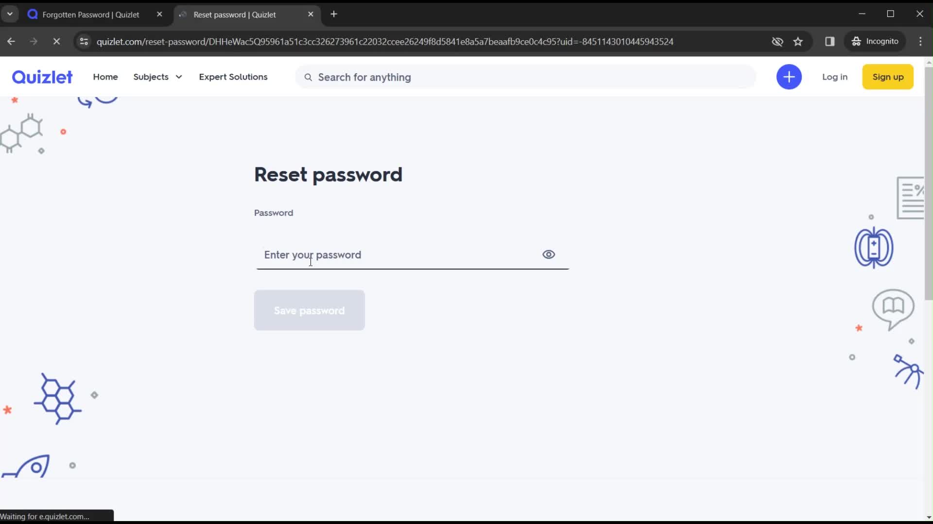 Changing password screenshot