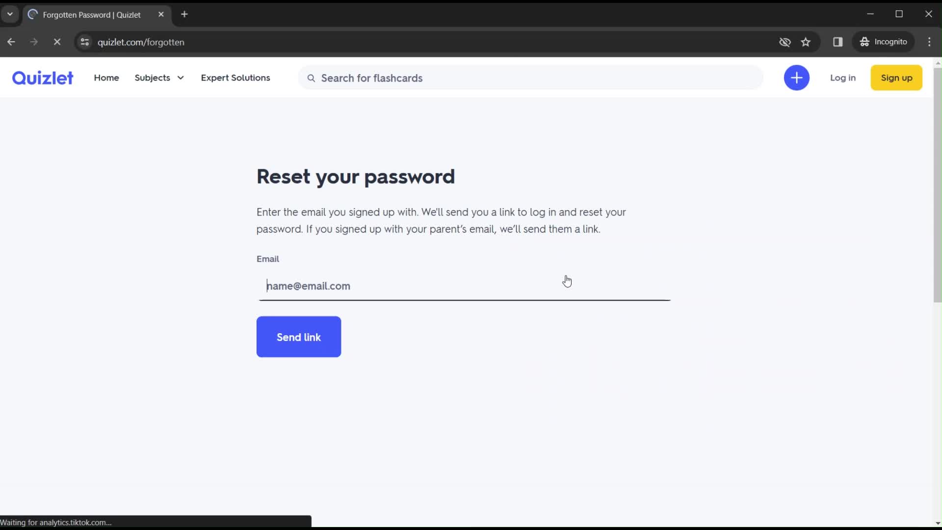 Changing password screenshot