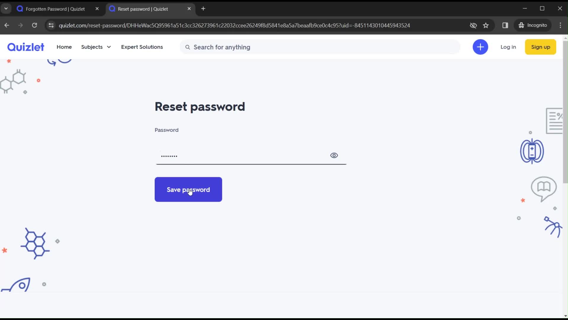 Changing password screenshot