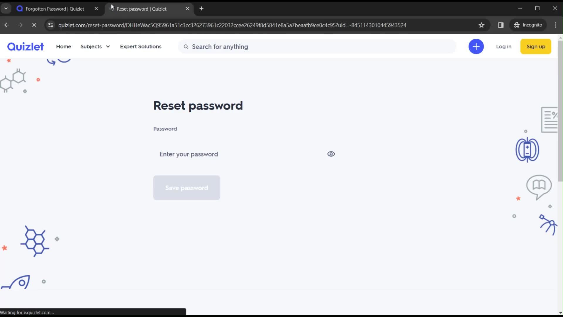 Changing password screenshot