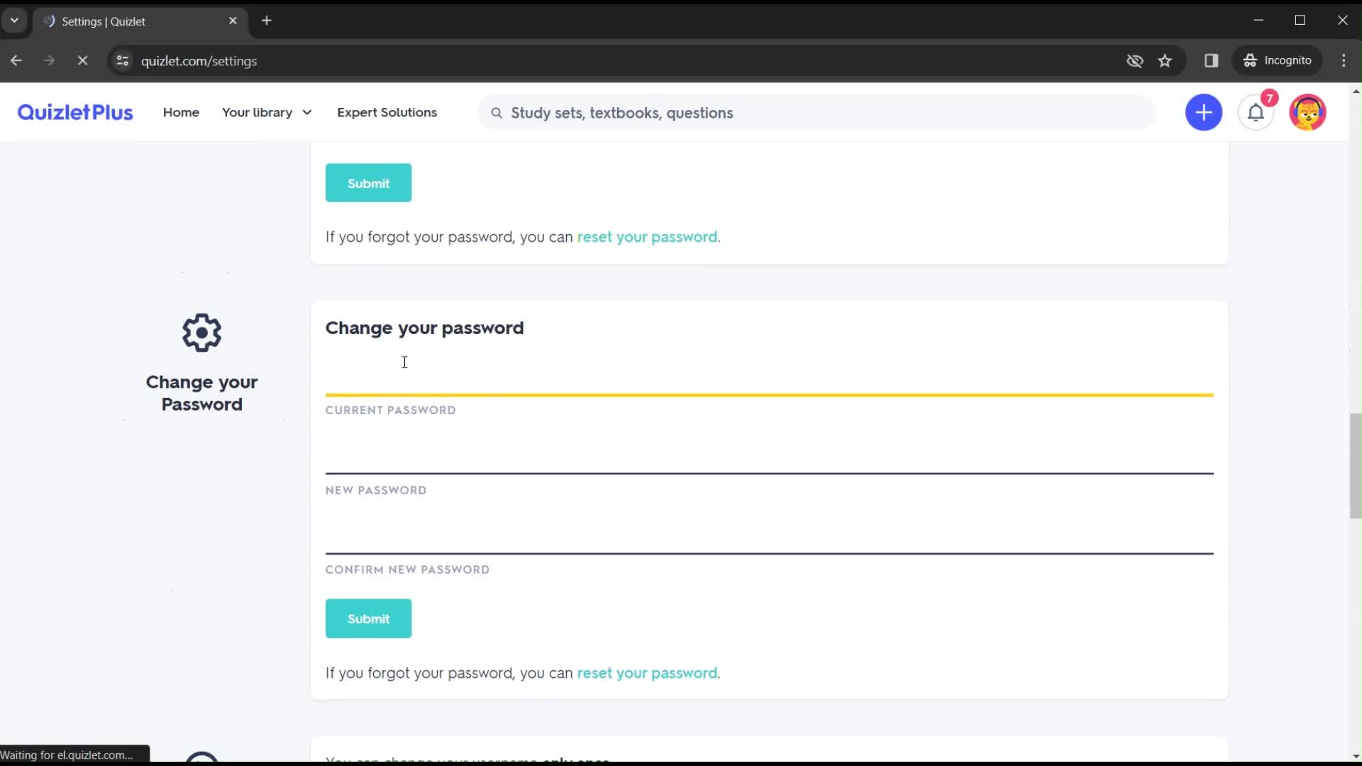 Changing password screenshot