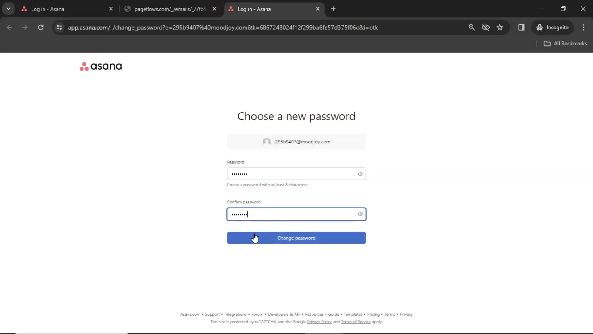 Resetting password screenshot