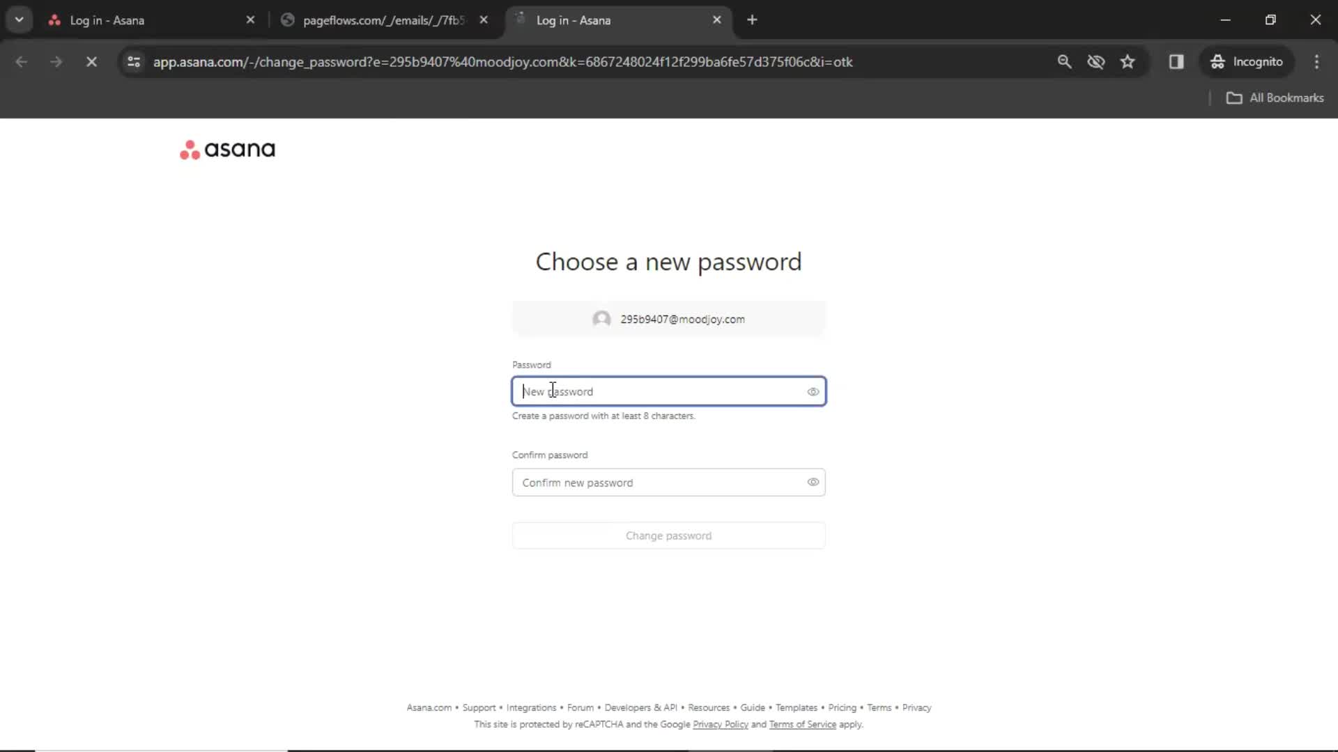 Resetting password screenshot