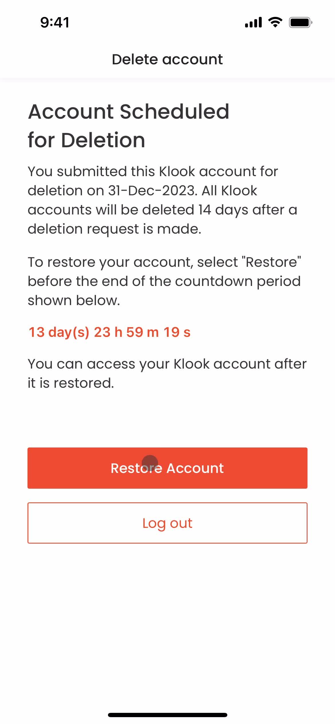 Restoring your account screenshot