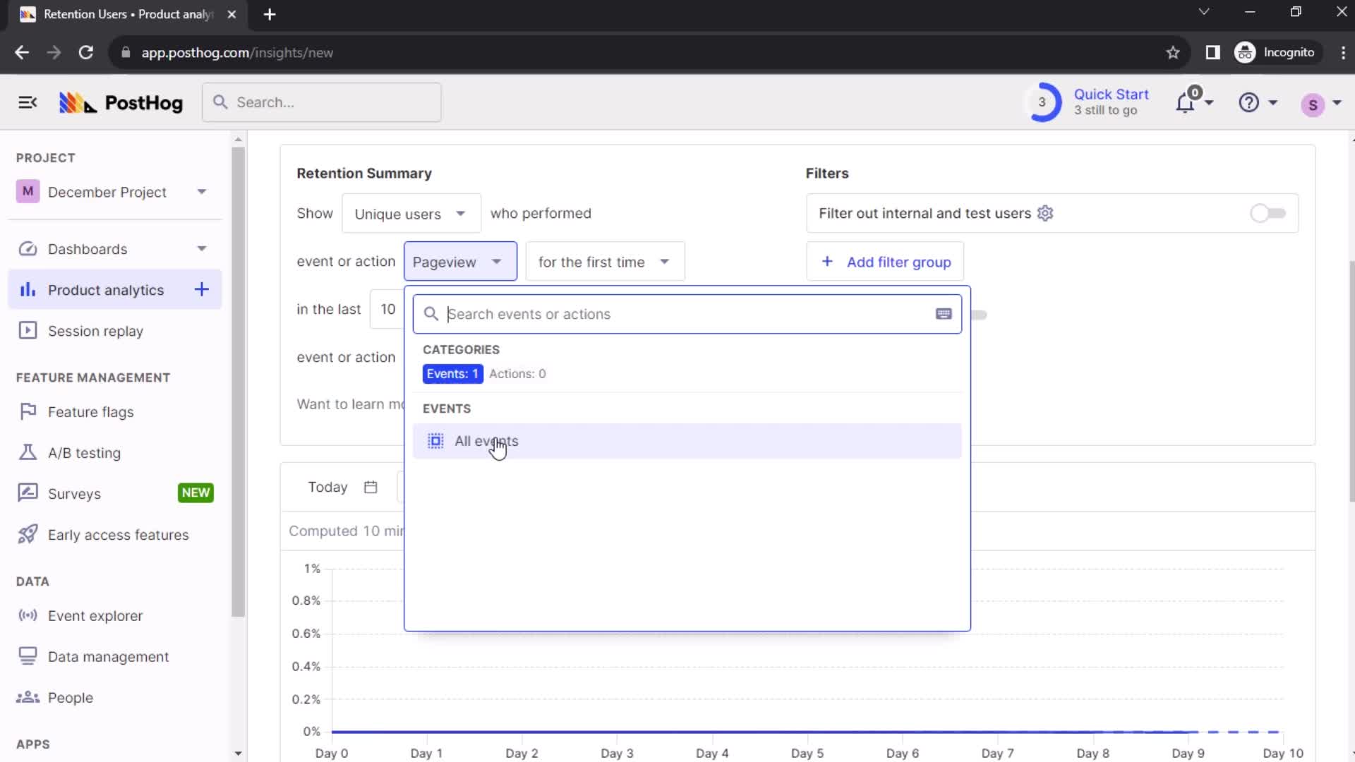 Creating a retention insight screenshot