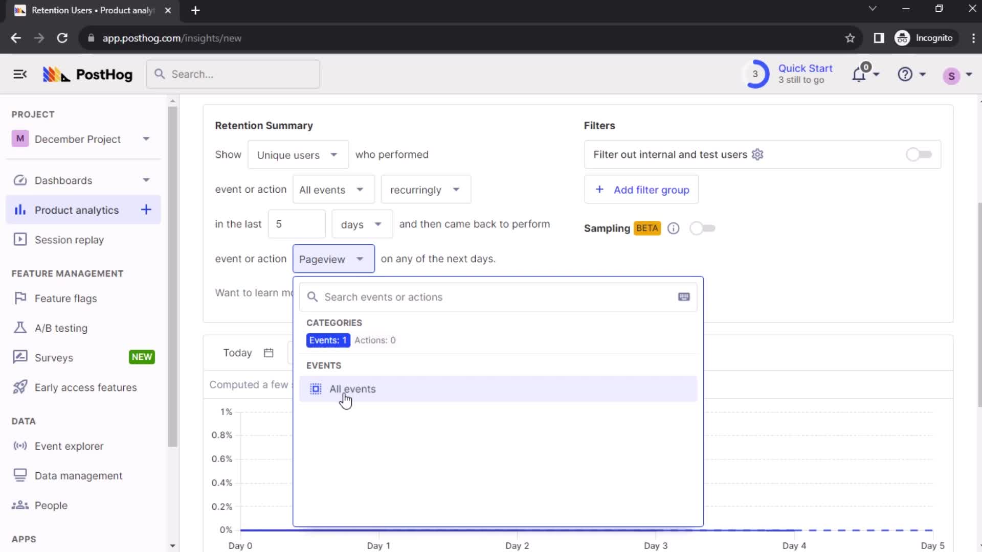 Creating a retention insight screenshot