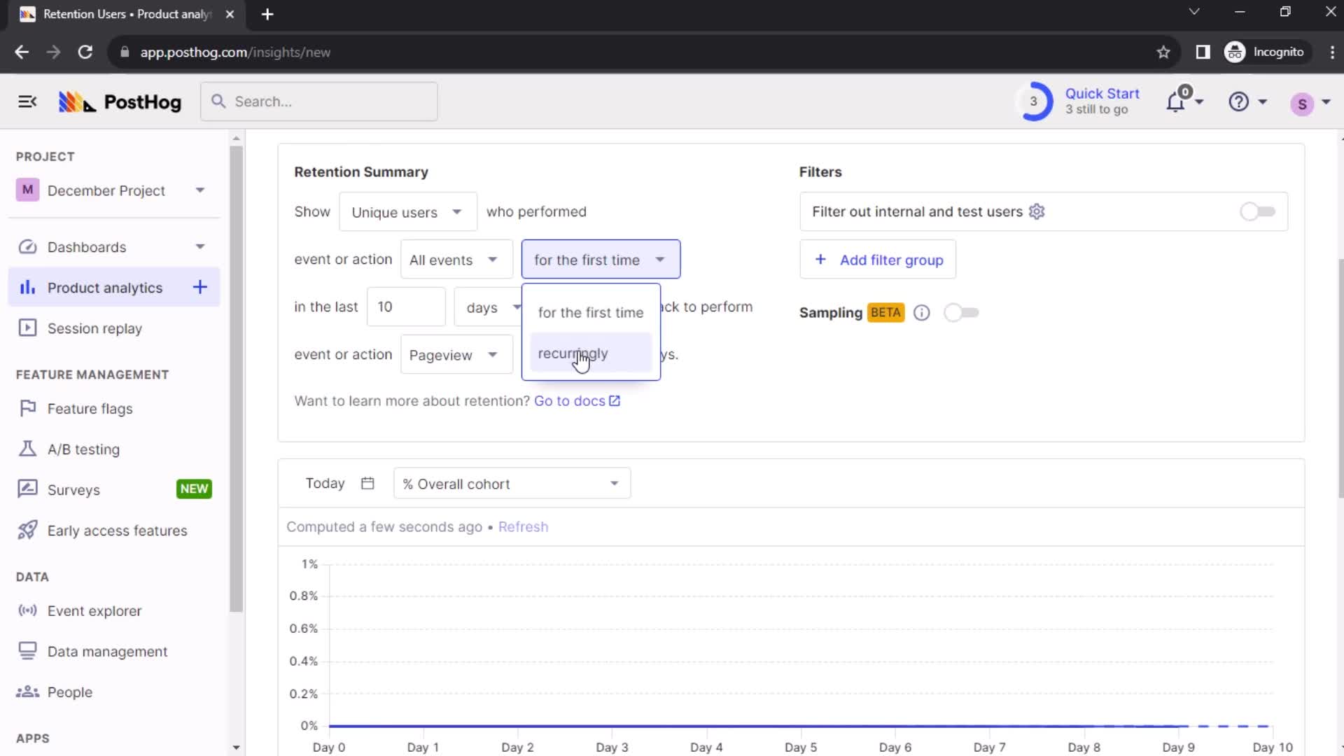 Creating a retention insight screenshot