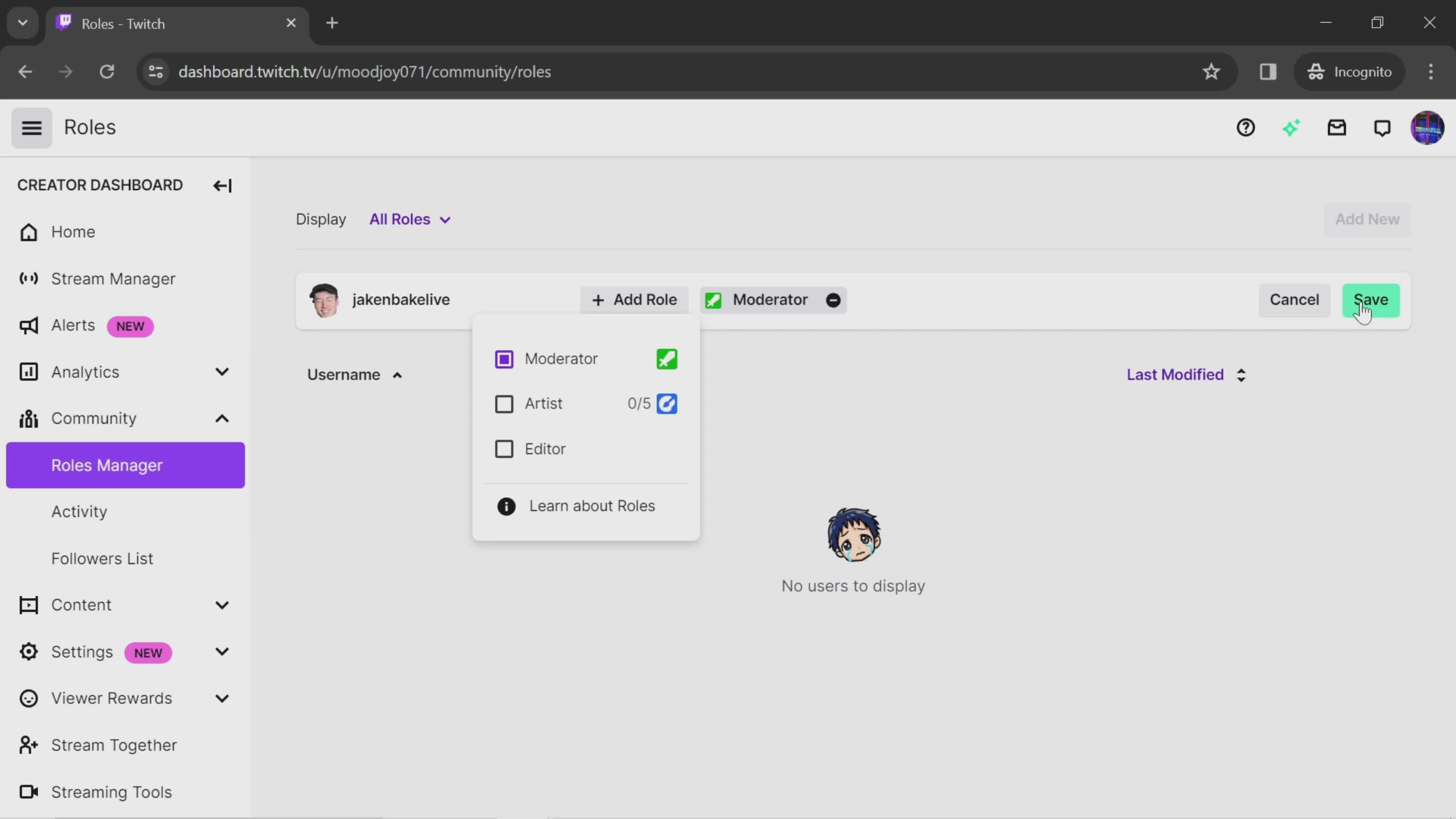 Managing roles screenshot