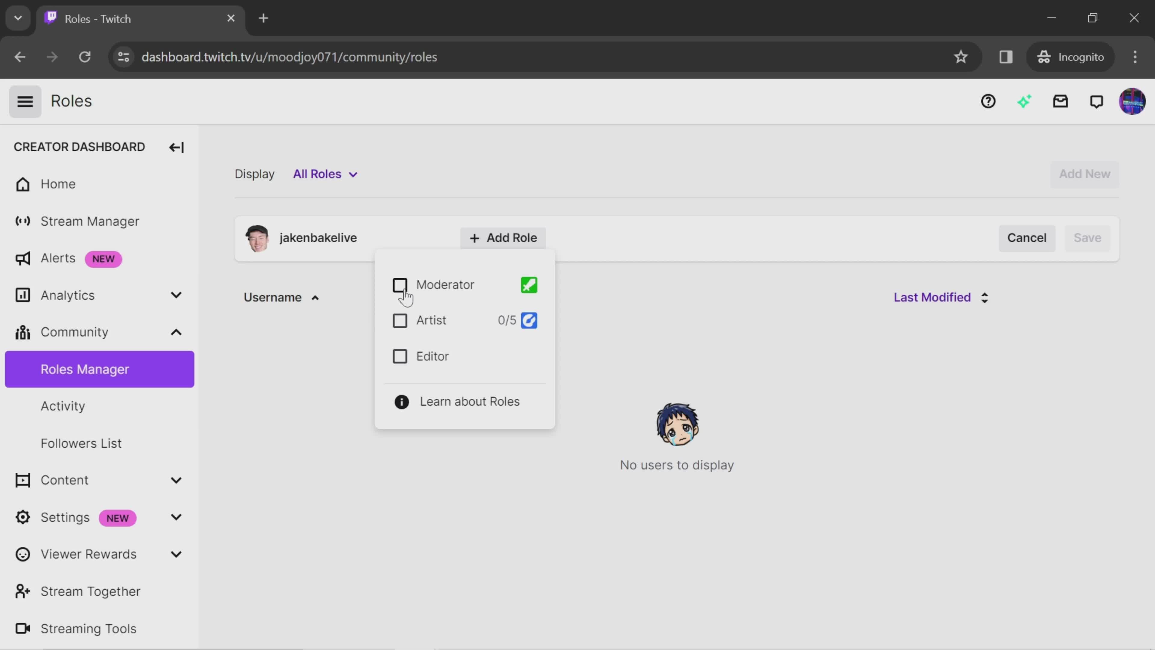 Managing roles screenshot