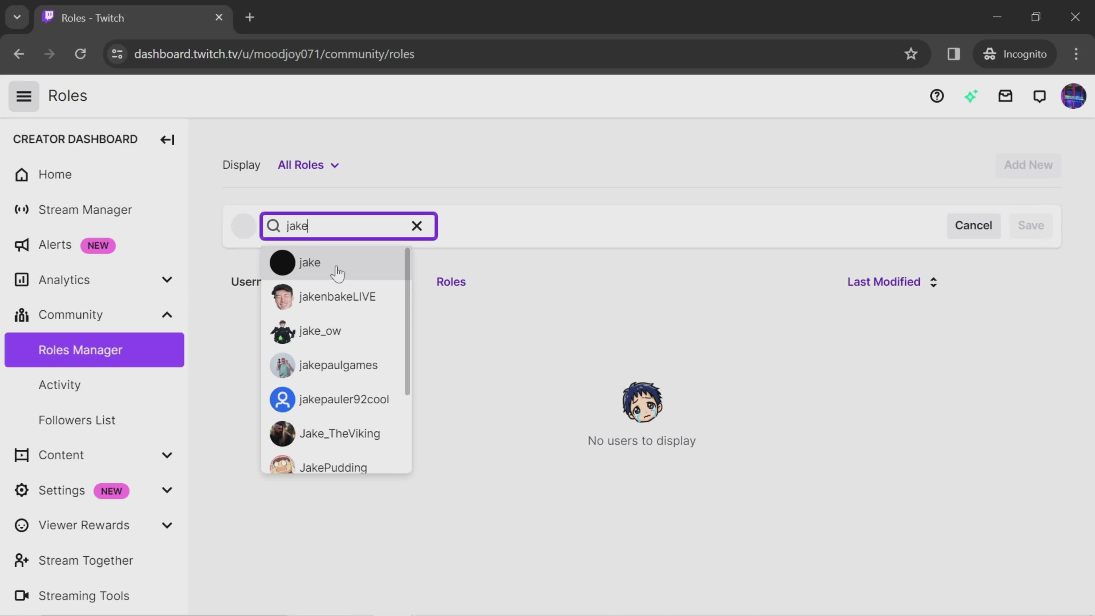 Managing roles screenshot