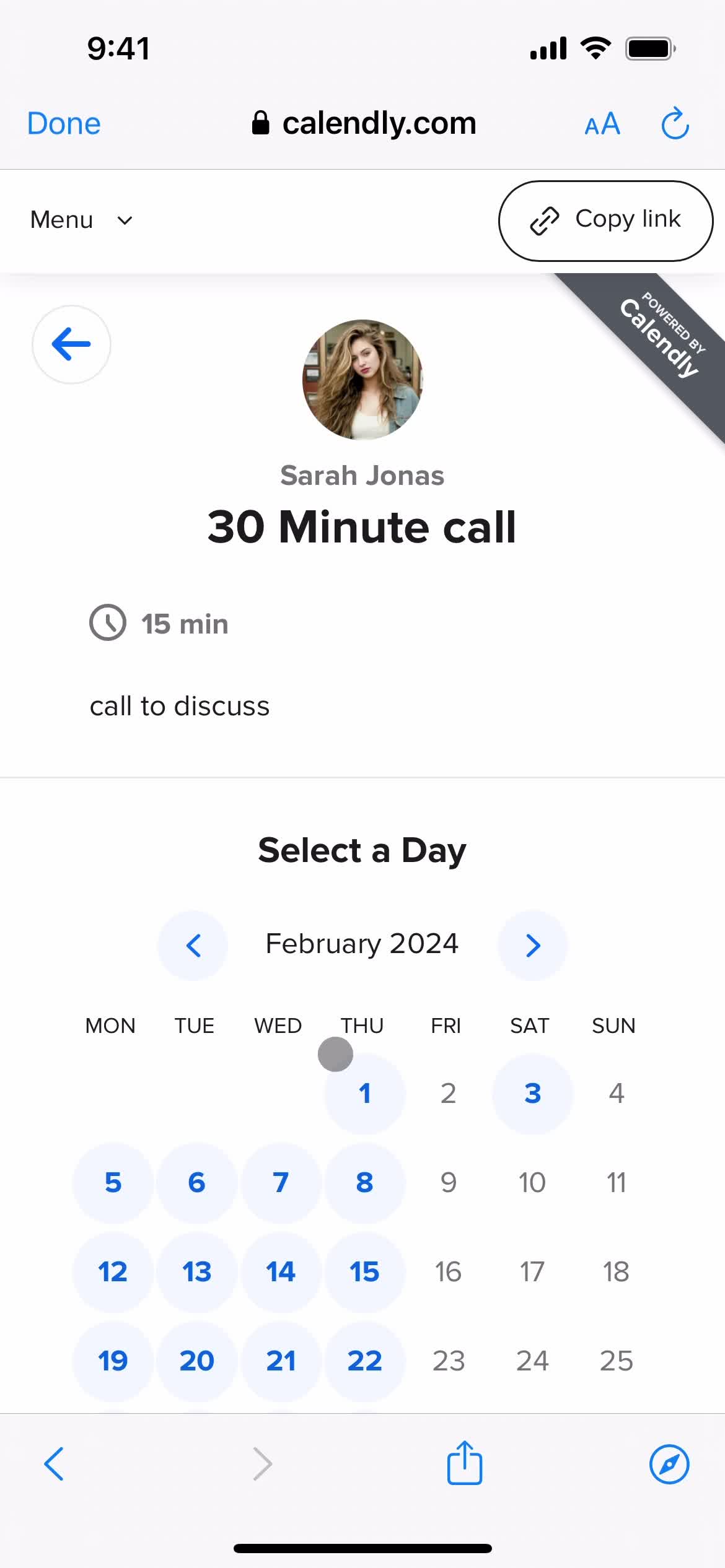 Scheduling a meeting screenshot