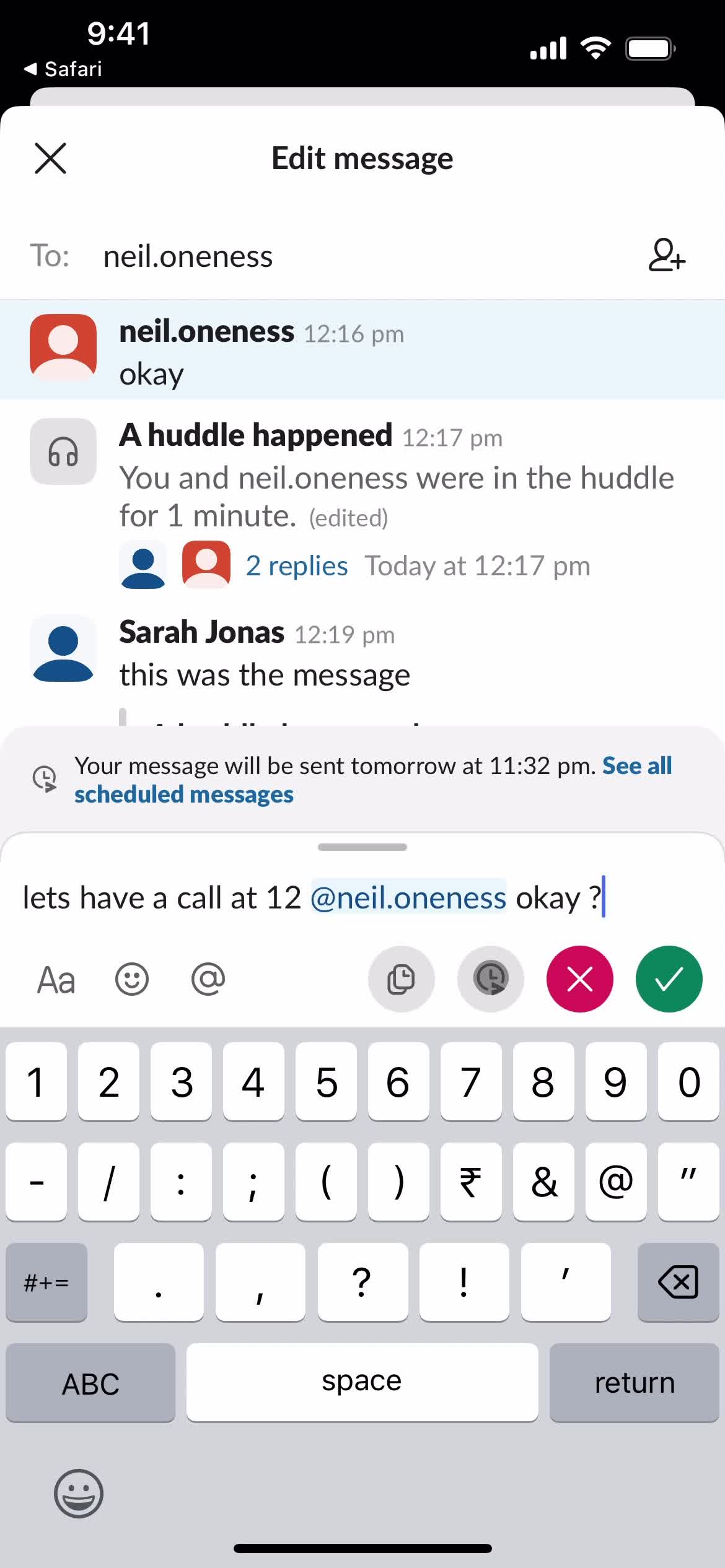 Scheduling a message screenshot