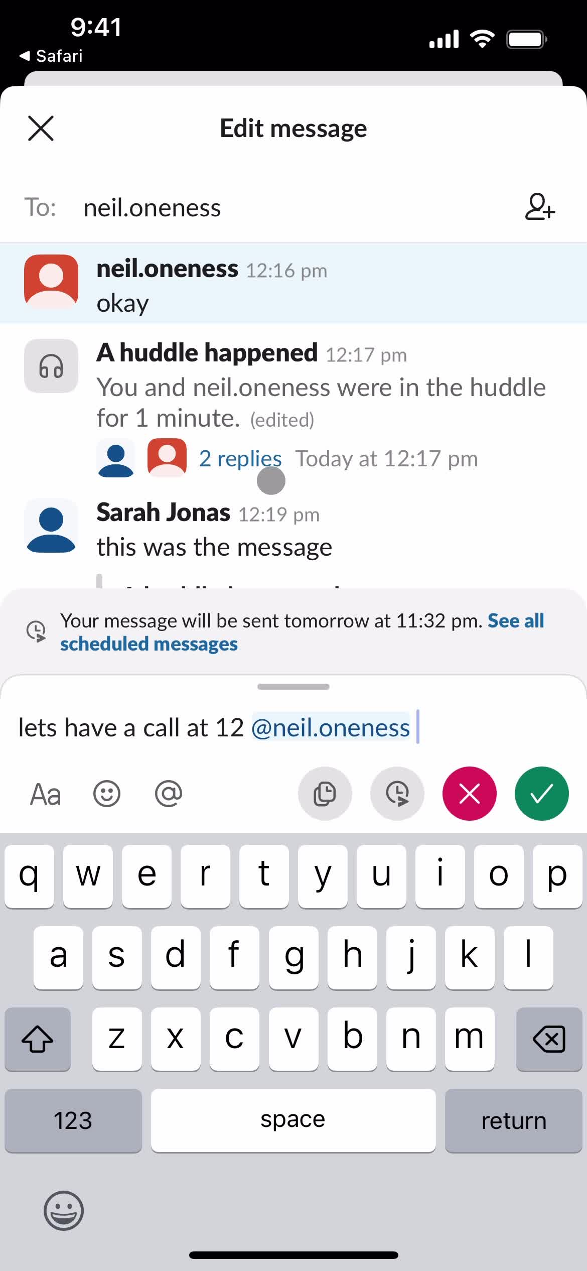 Scheduling a message screenshot