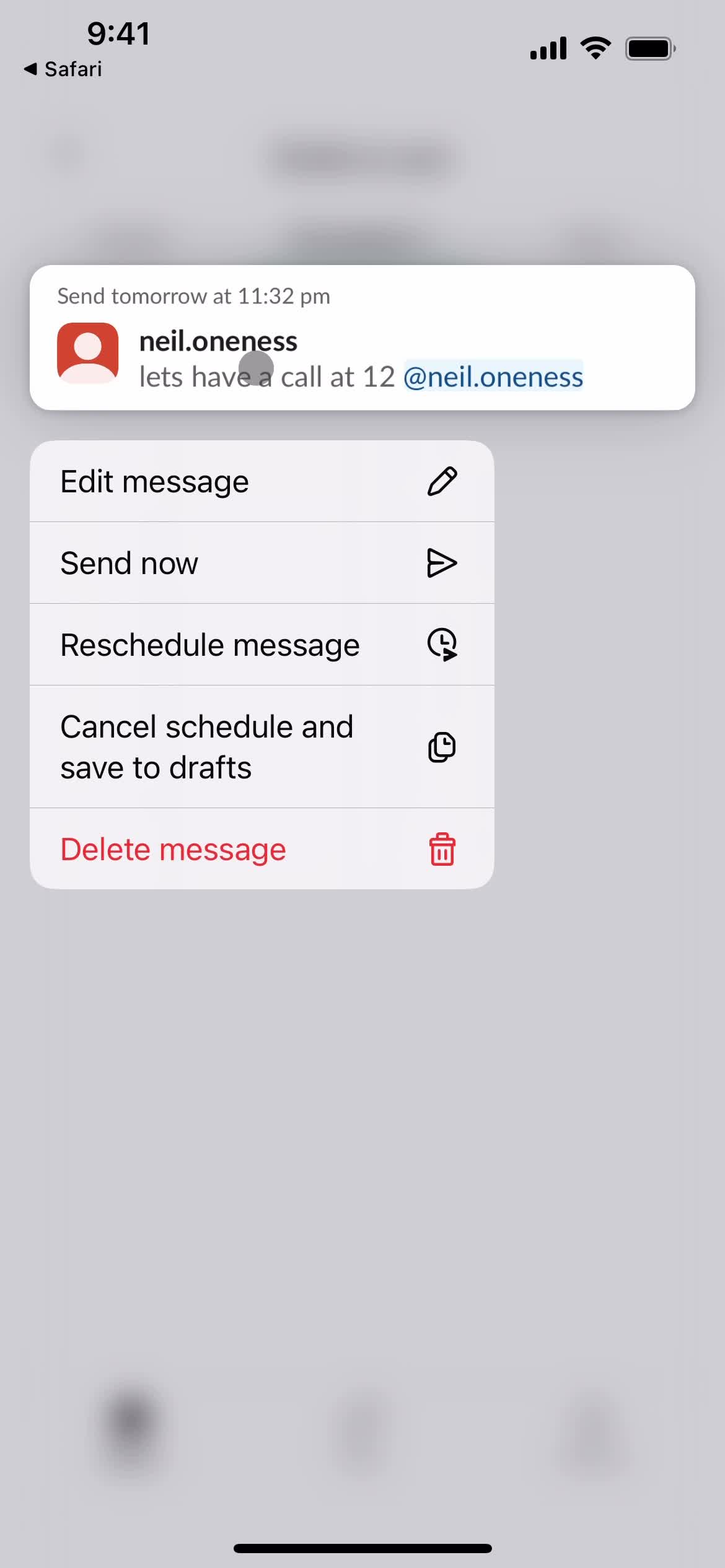 Scheduling a message screenshot