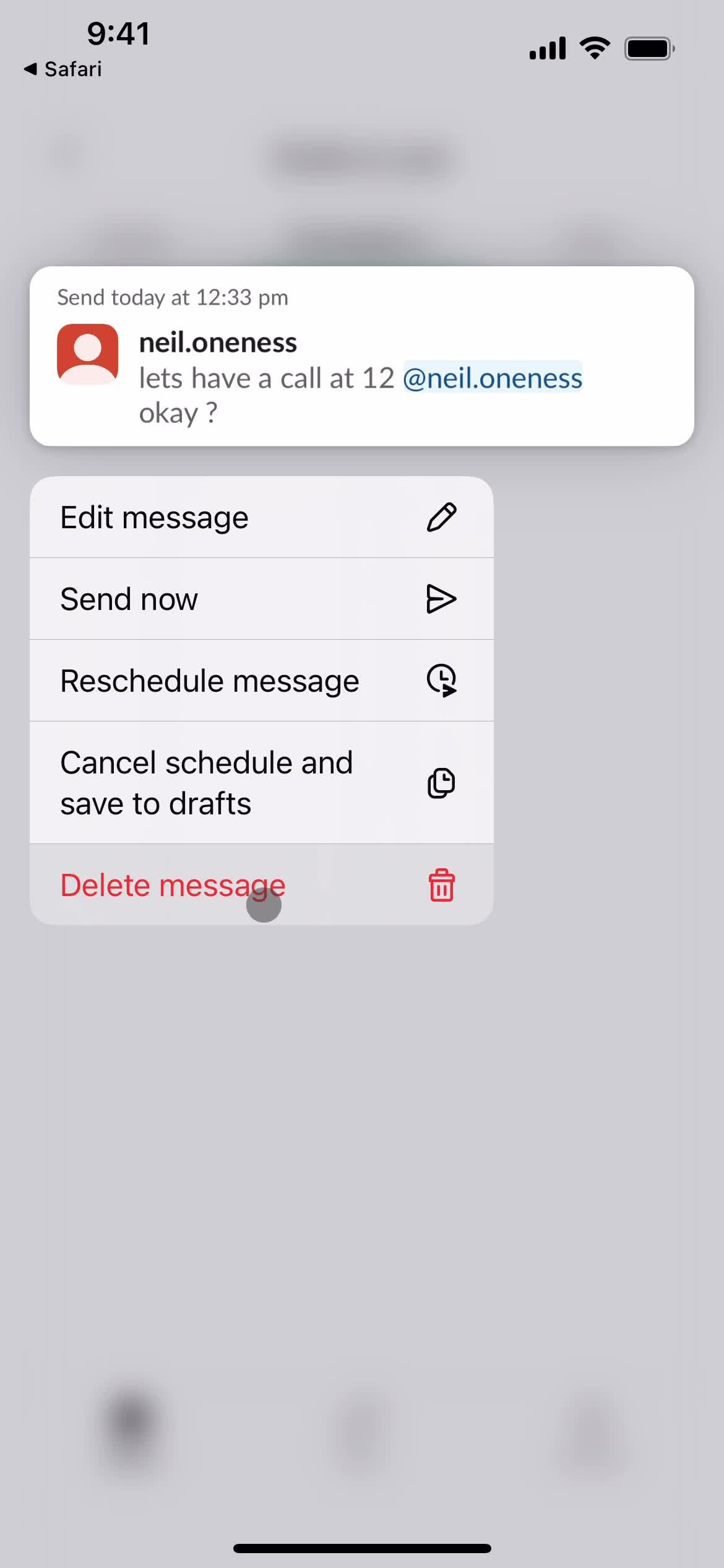 Scheduling a message screenshot