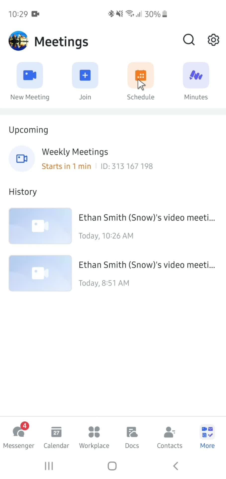 Scheduling a meeting screenshot