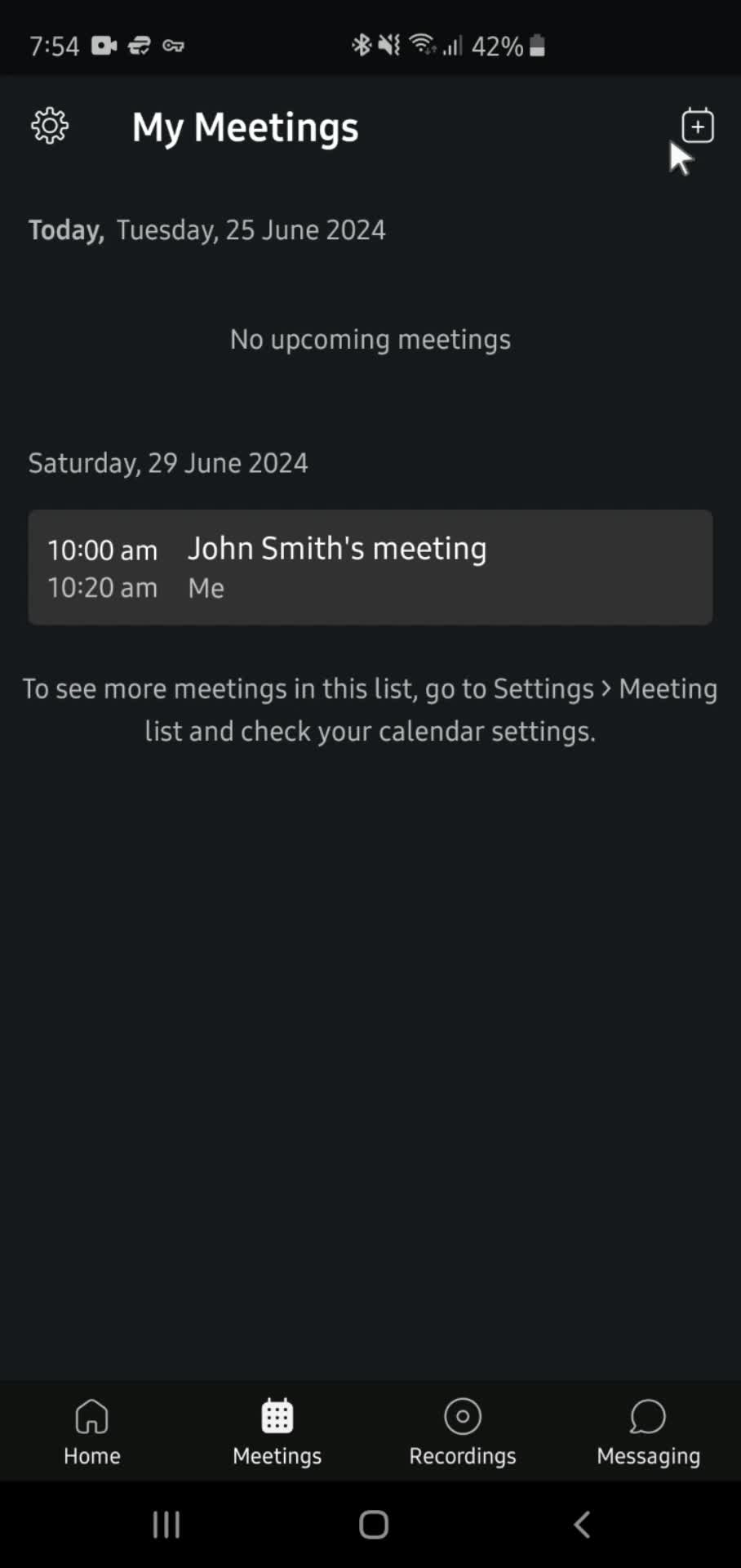 Scheduling a meeting screenshot