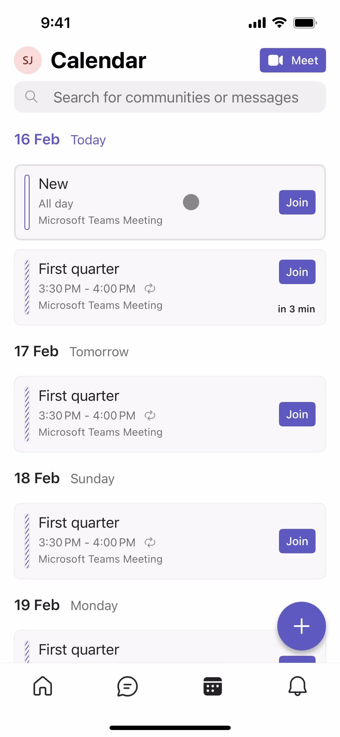 Scheduling an event screenshot