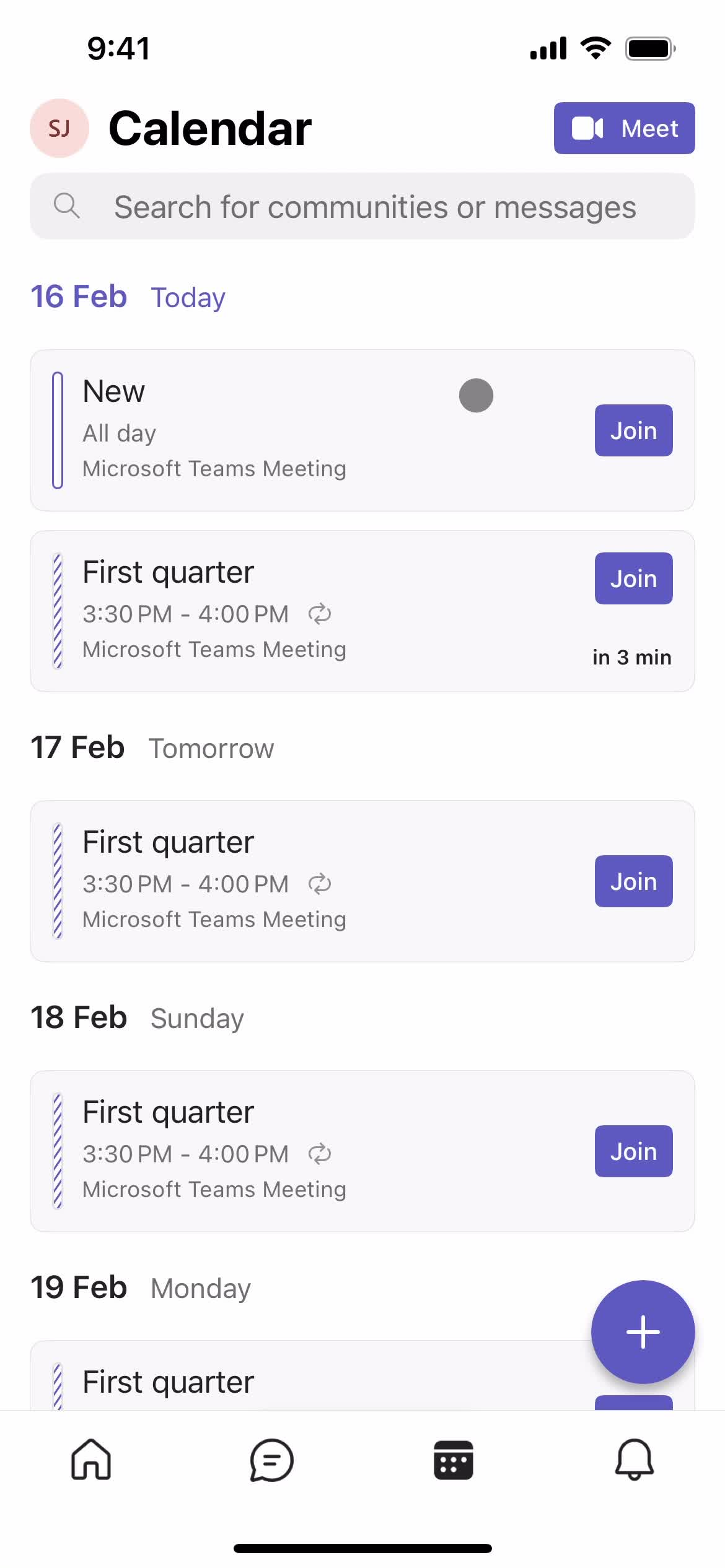 Scheduling an event screenshot