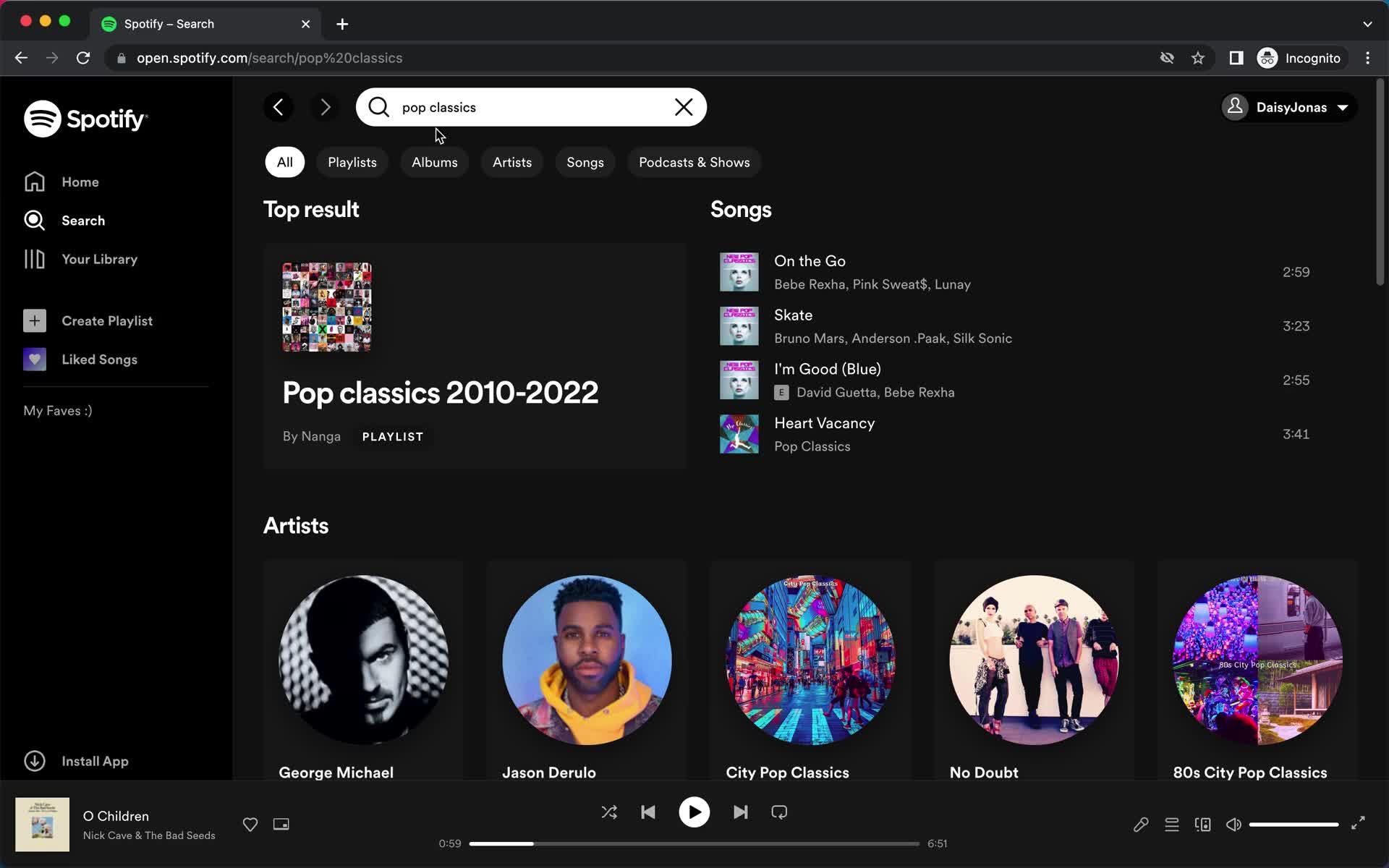 Screenshot of Search results on Searching on Spotify user flow