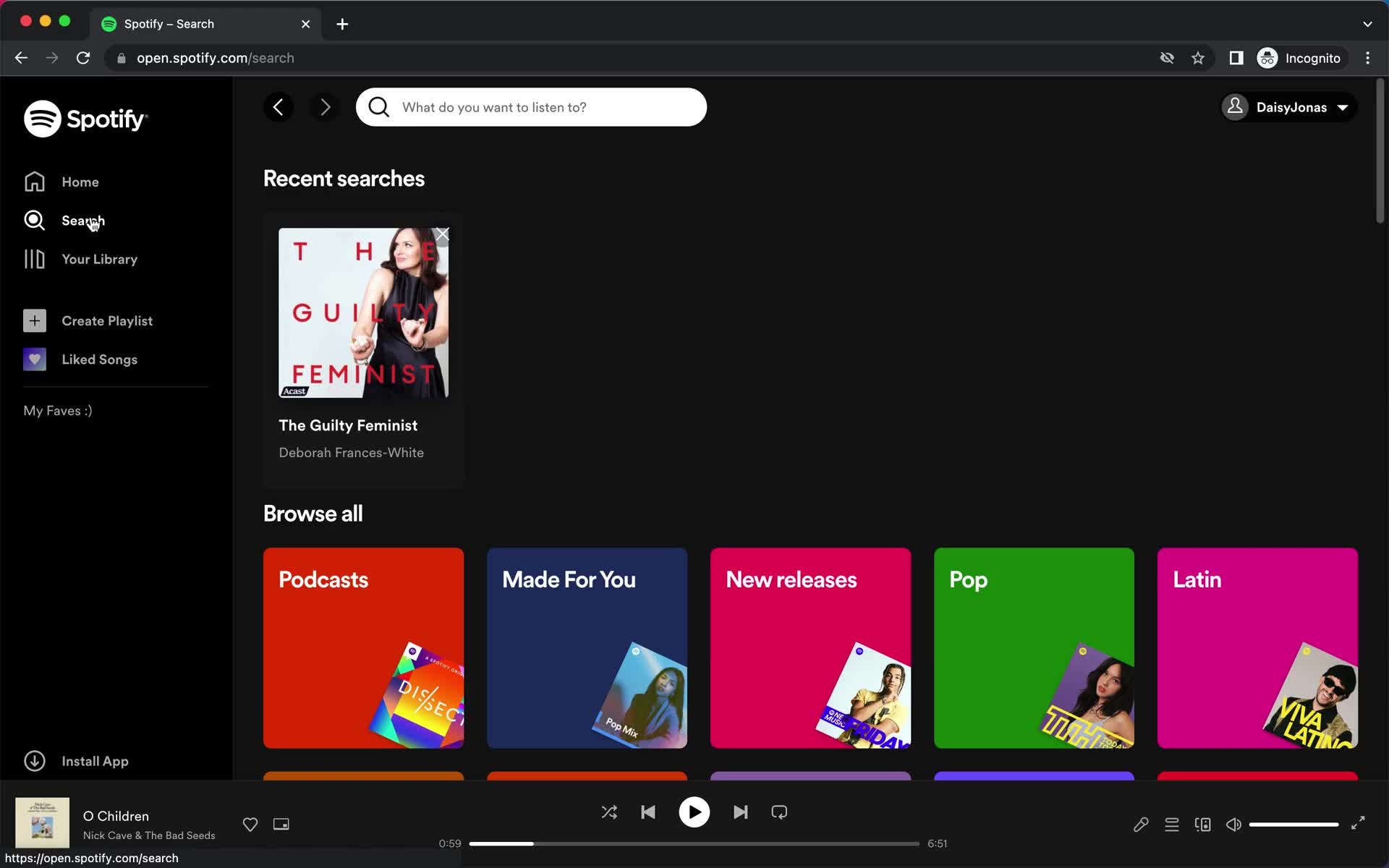 Screenshot of Search on Searching on Spotify user flow