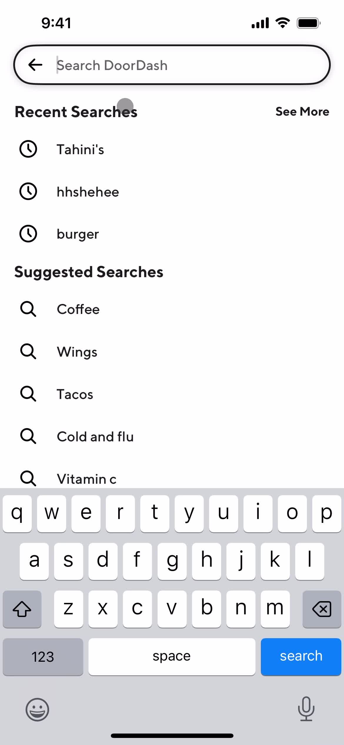 Screenshot of Search on Searching on DoorDash user flow