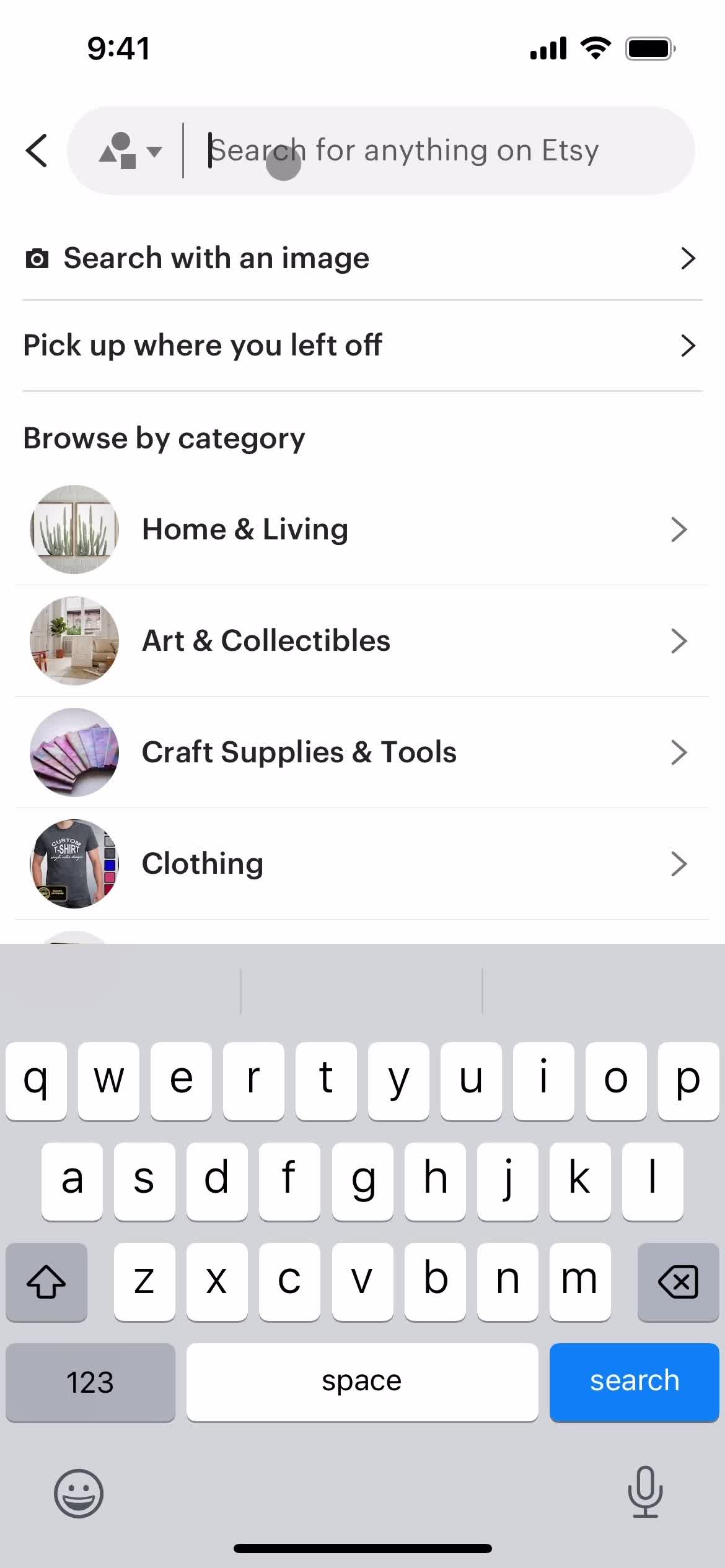 Screenshot of Search on Searching on Etsy user flow