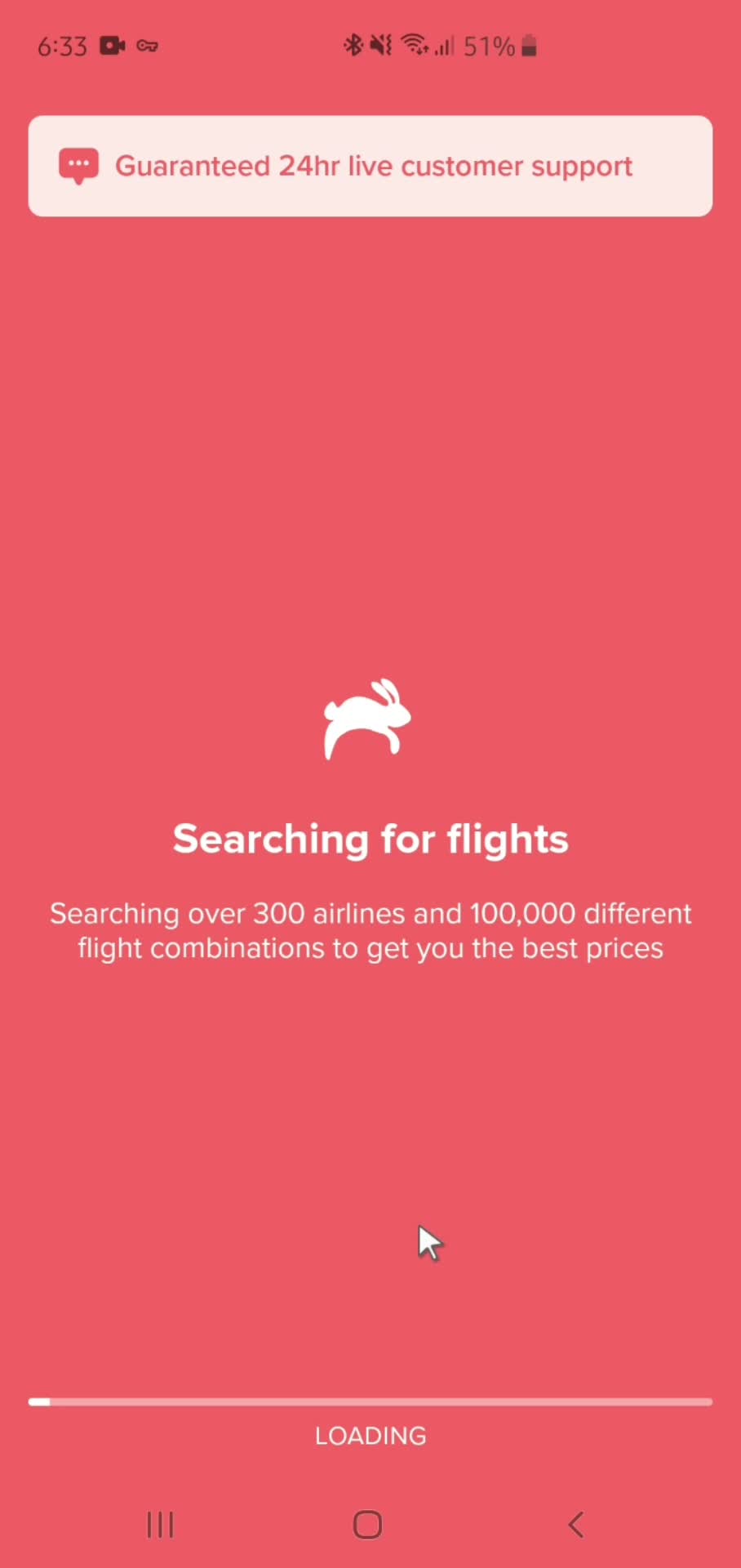 Finding flights screenshot