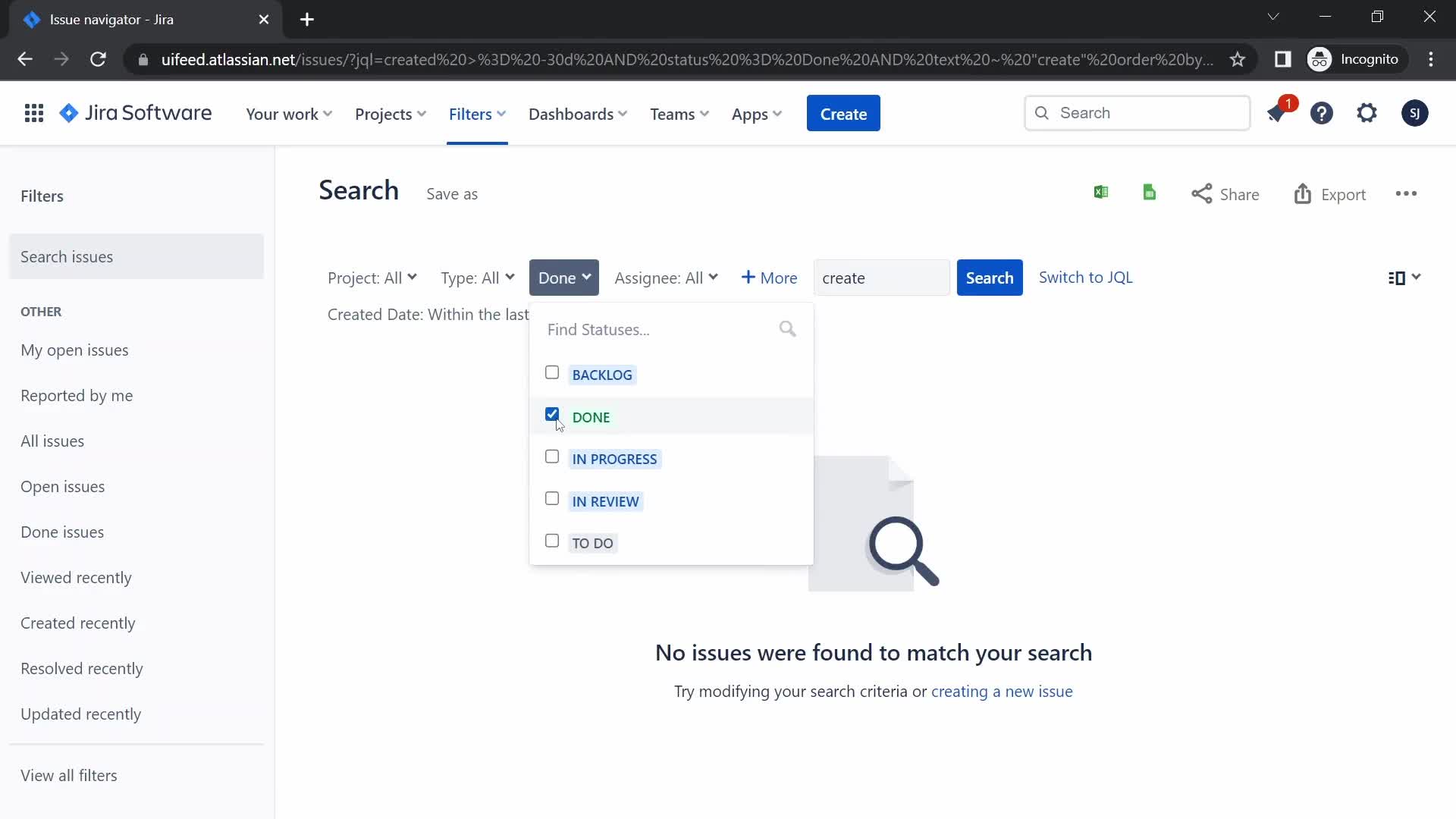 Searching screenshot