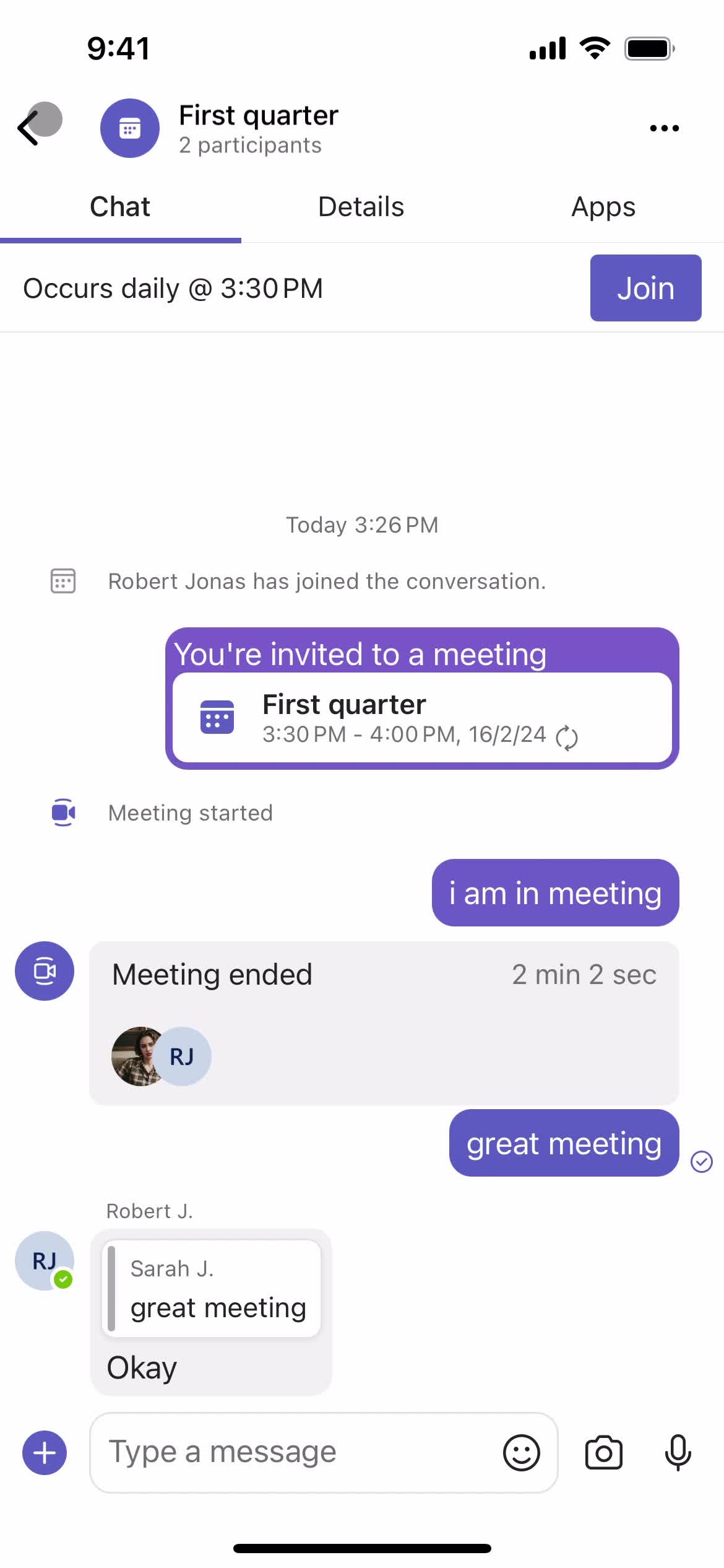 Microsoft Teams chat thread screenshot