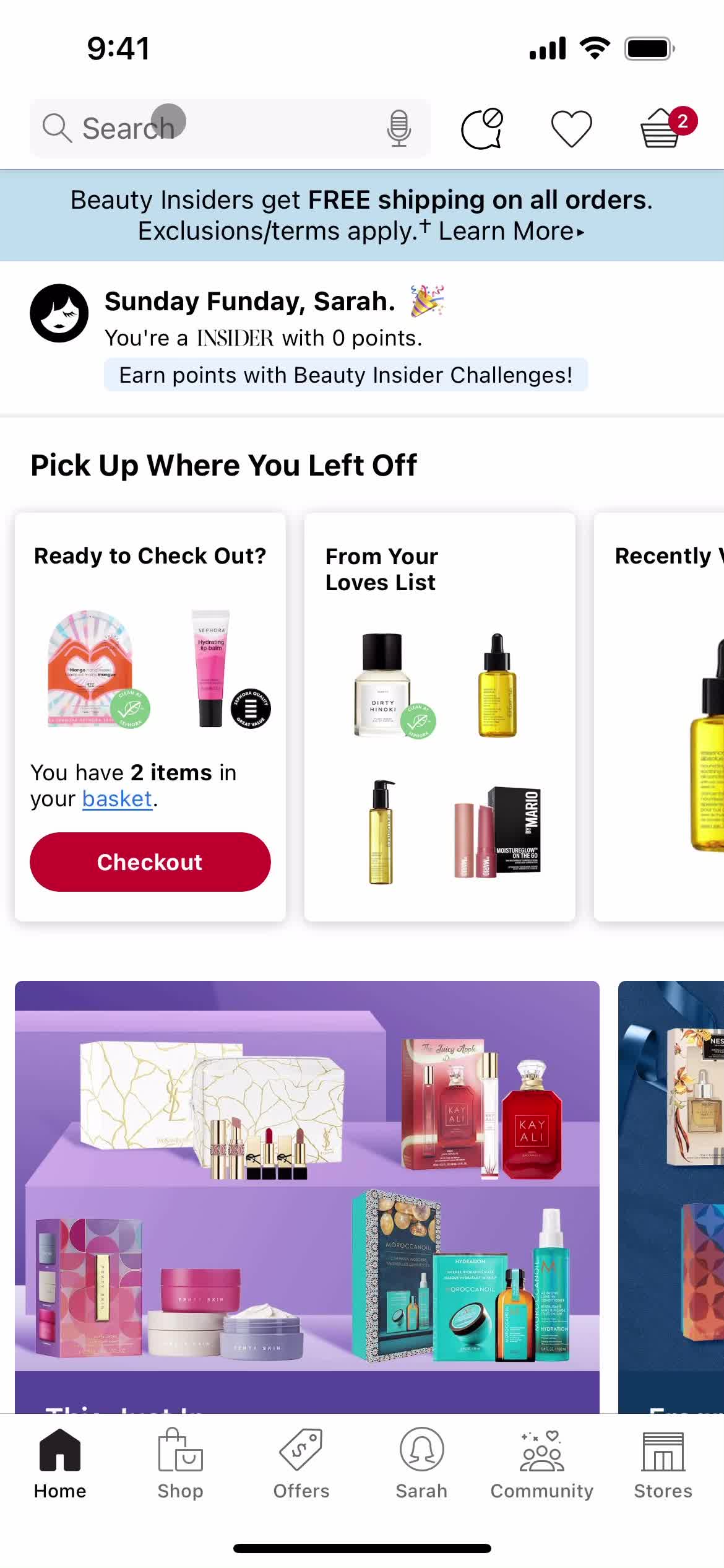 Screenshot of Home on Searching on Sephora user flow