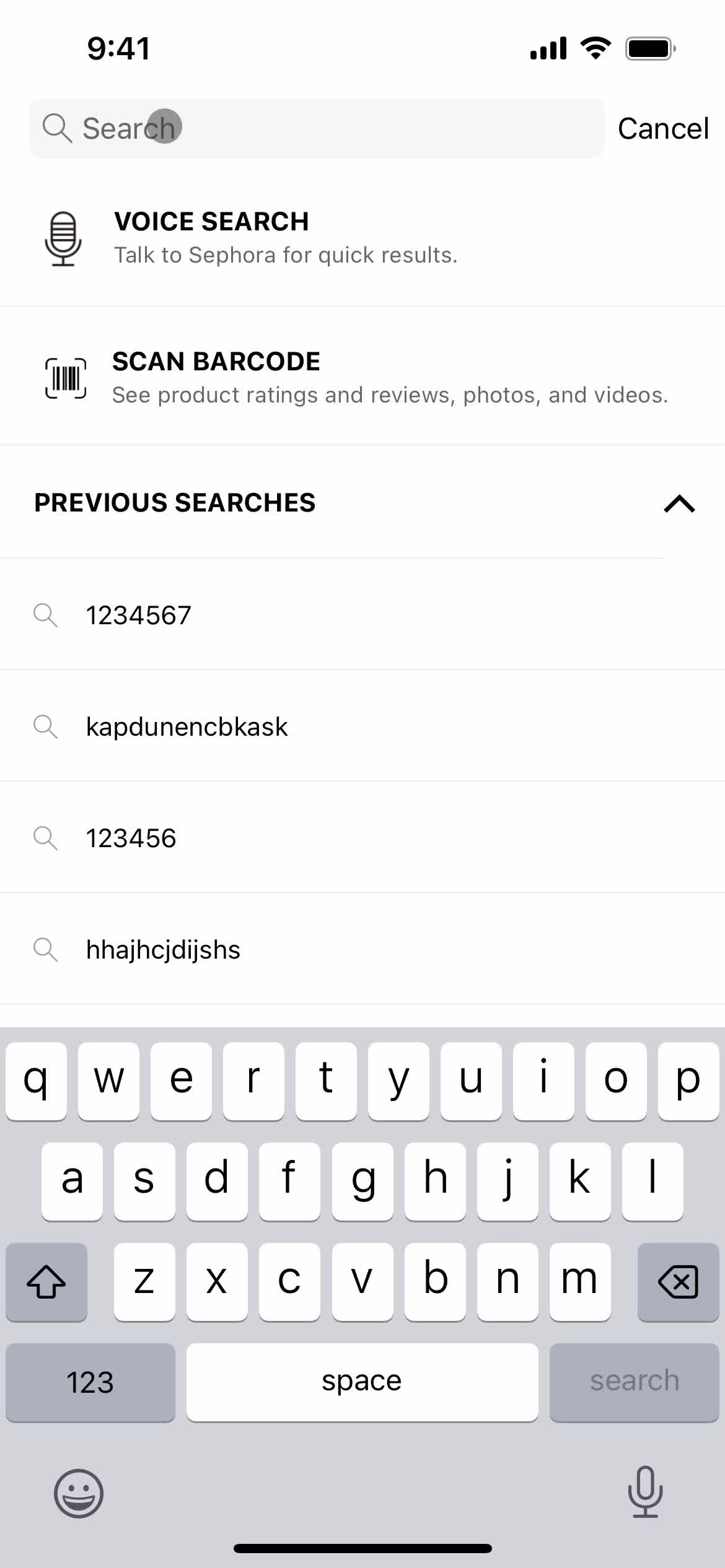 Screenshot of Search on Searching on Sephora user flow