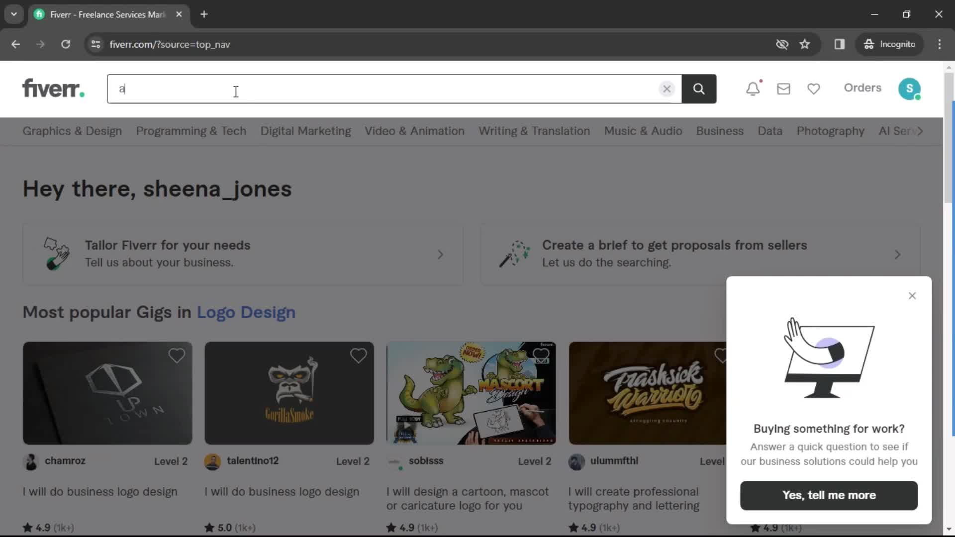 Fiverr search screenshot
