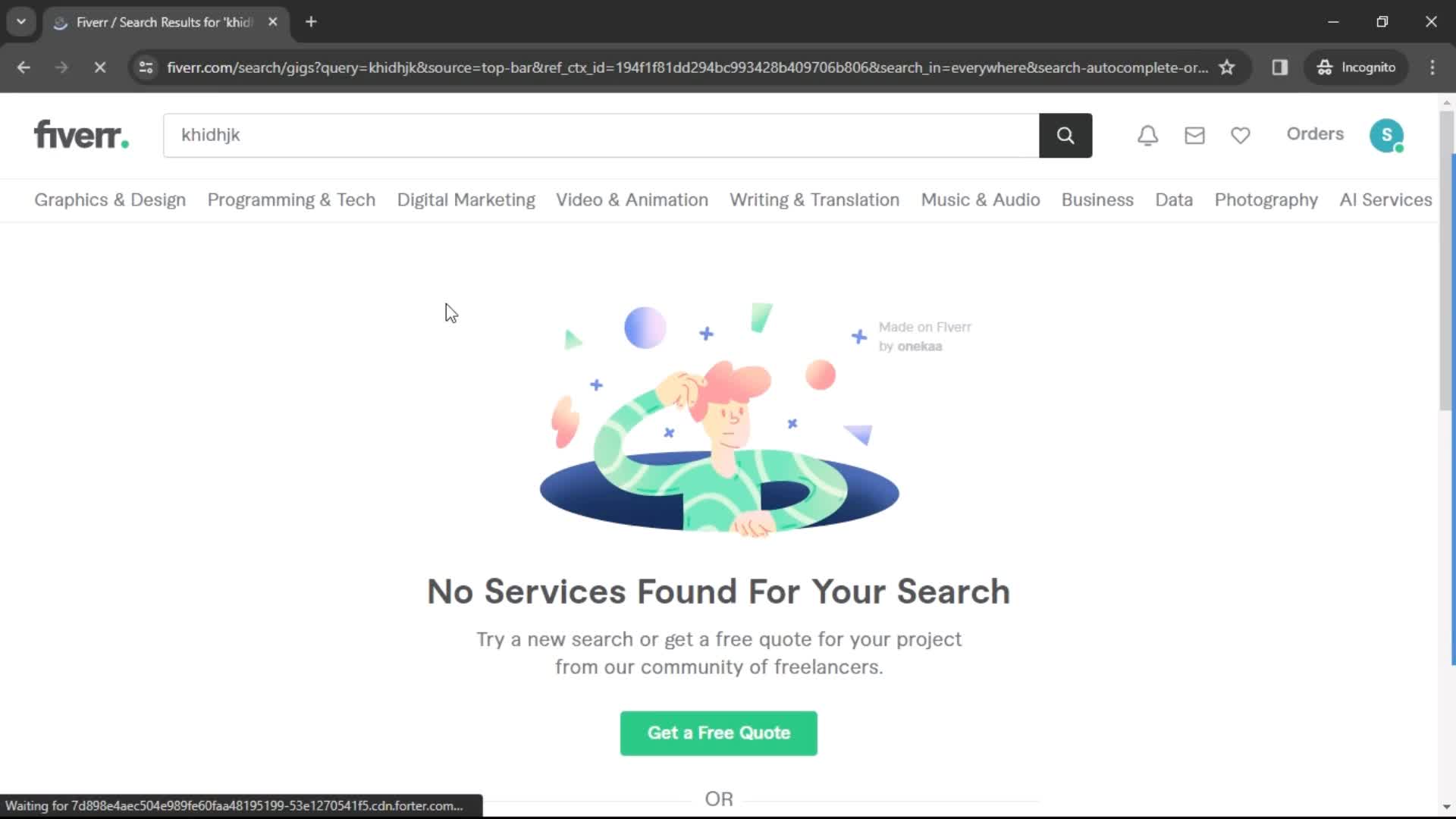 Fiverr no search results screenshot