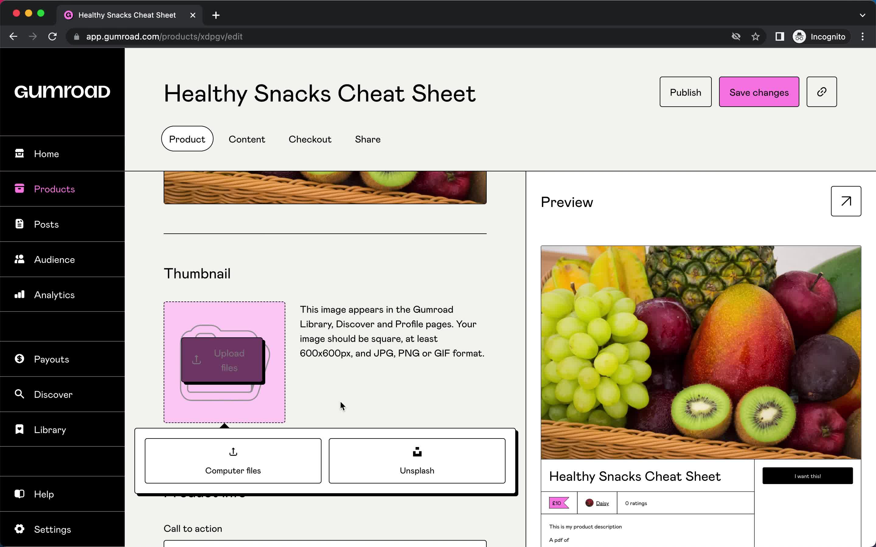 Adding a product screenshot